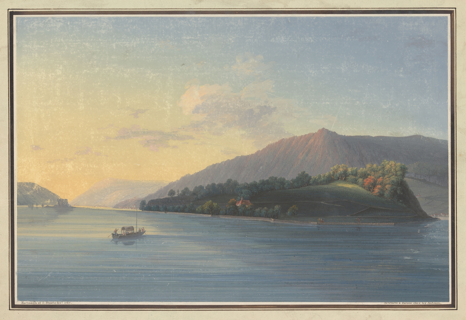 Vue de l’isle St. Pierre sur le lac de Bienne, oil on canvas by Johann Baptist Stuntz