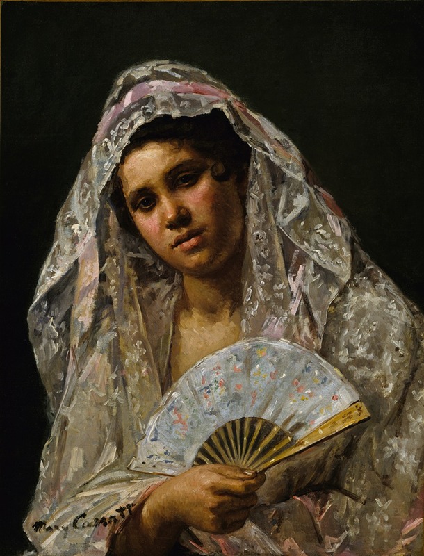 A vibrant depiction of a Spanish dancer adorned with a lace mantilla.