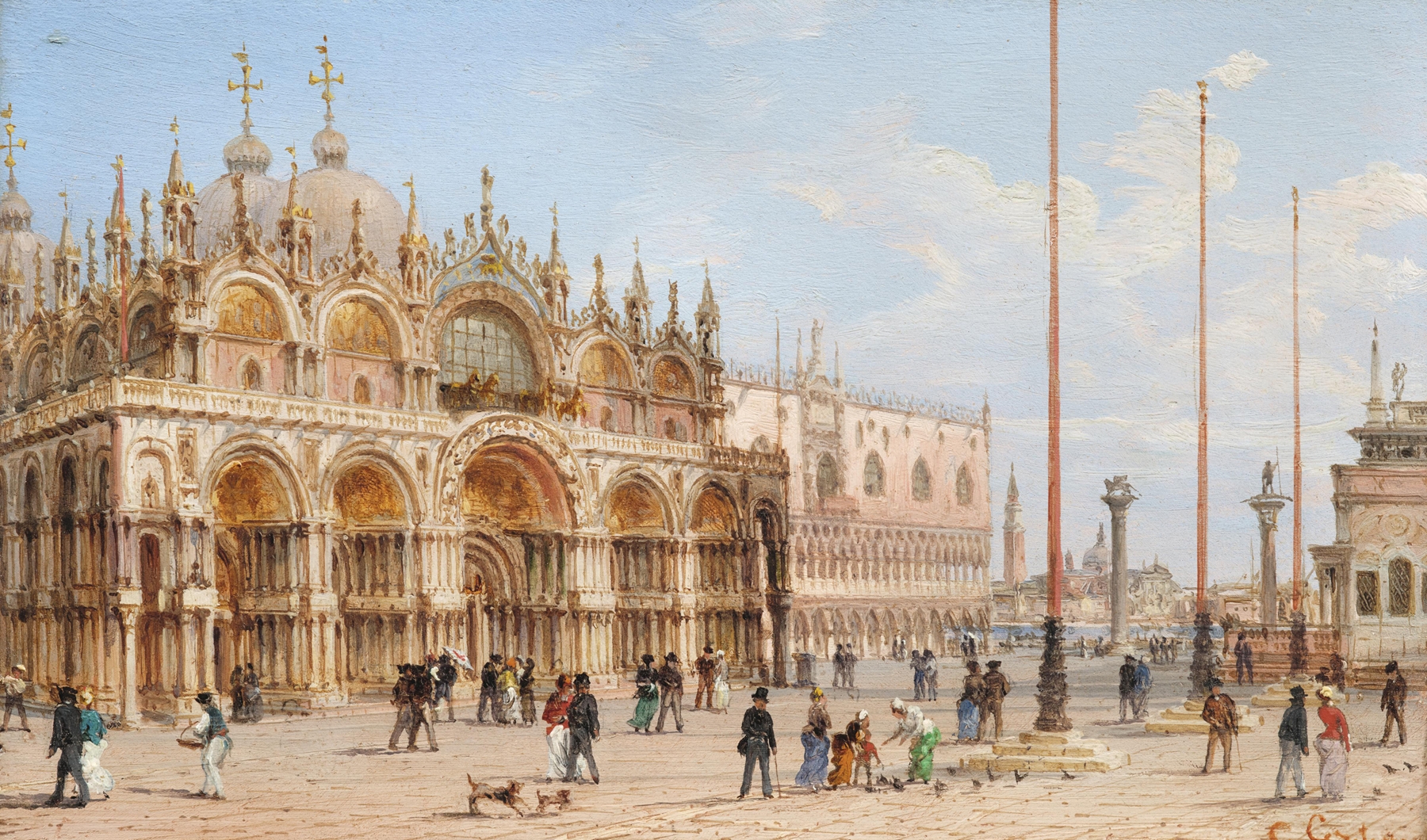 Marine scene depicting twilight over Venice, oil painting by Giovanni Grubas