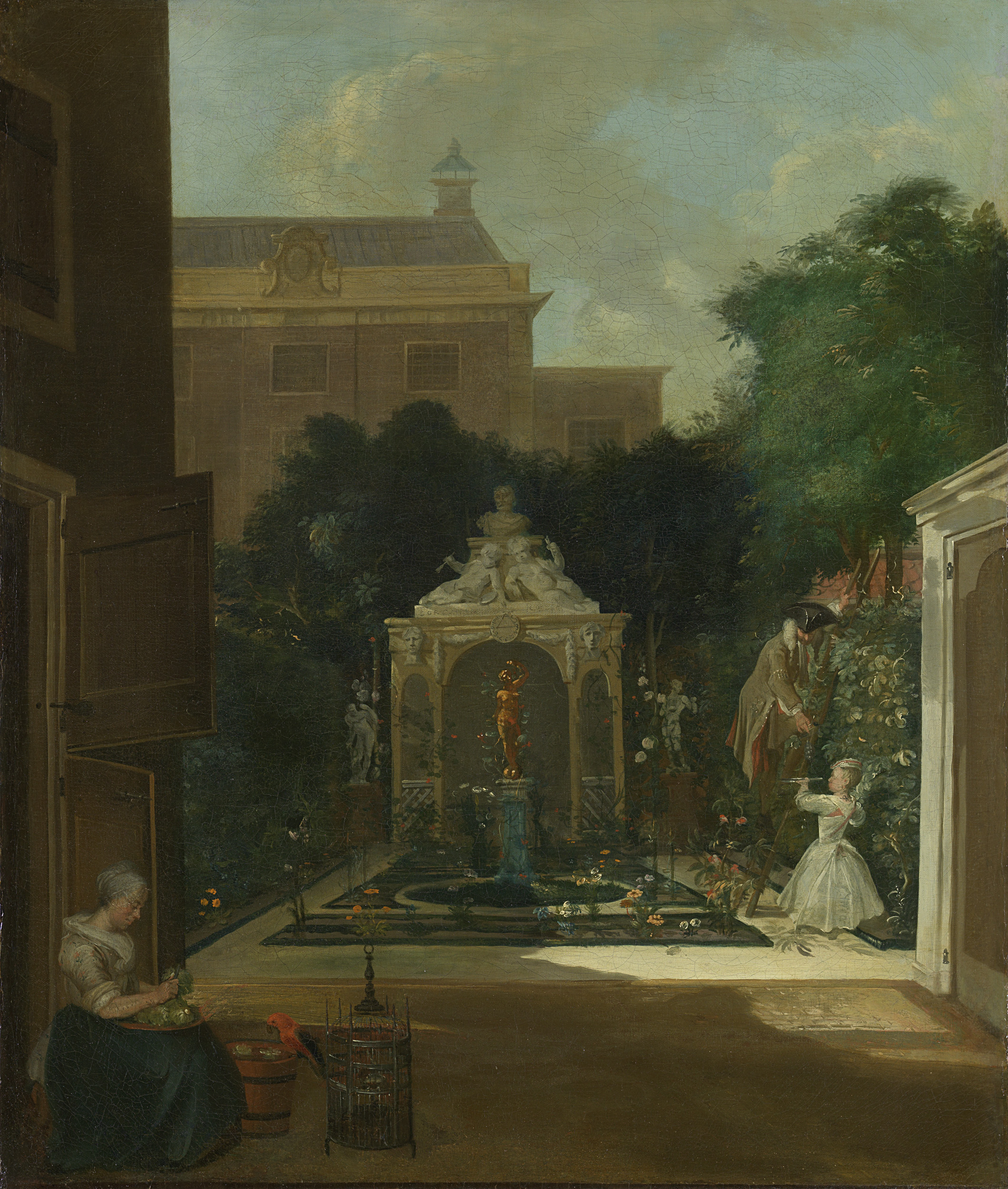 An Amsterdam Canal House Garden, by Cornelis Troost, public domain