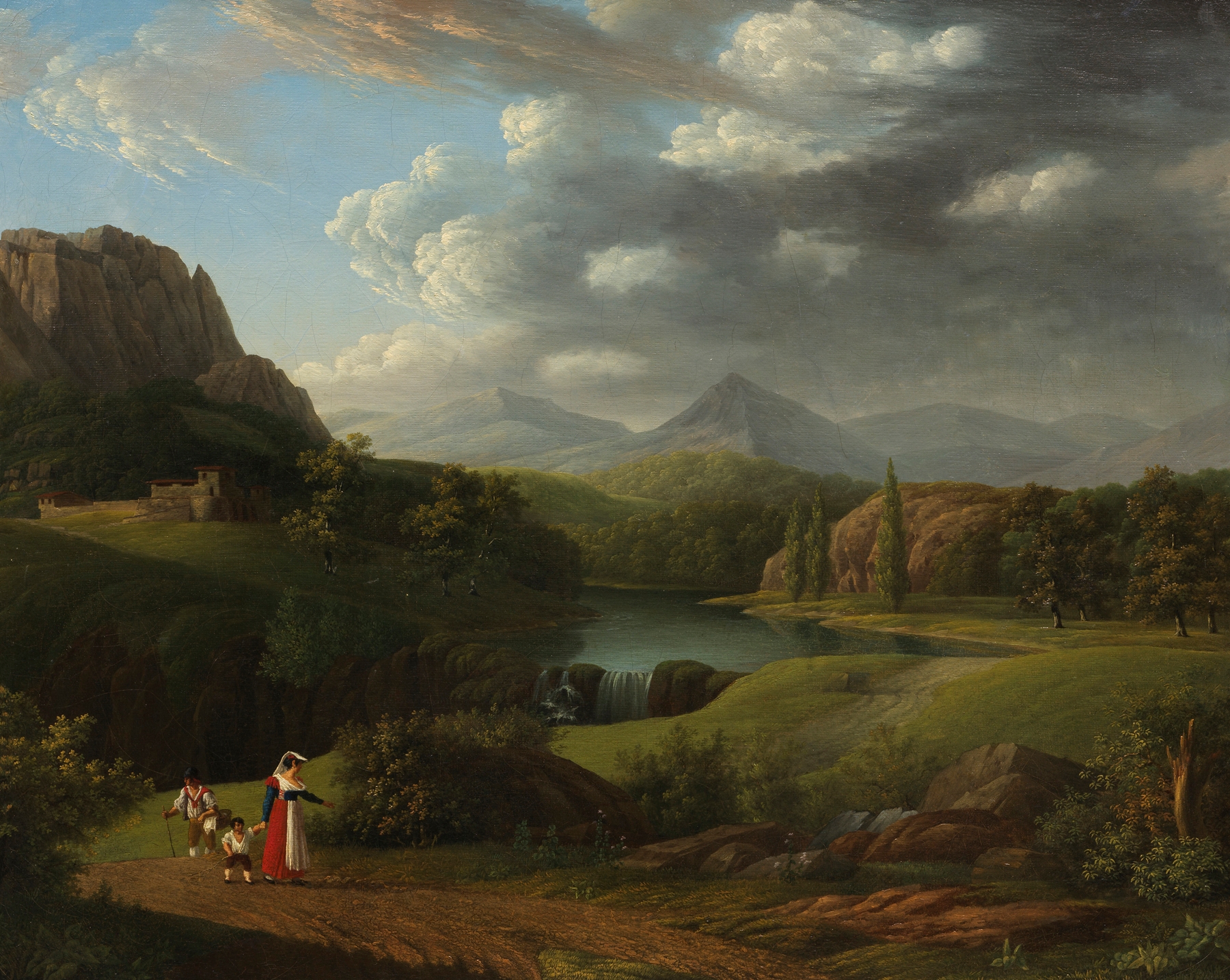 Campagnalandschaft mit Wanderern by Jacob Wilhelm Mechau, depicting wanderers in a landscape, unknown medium.