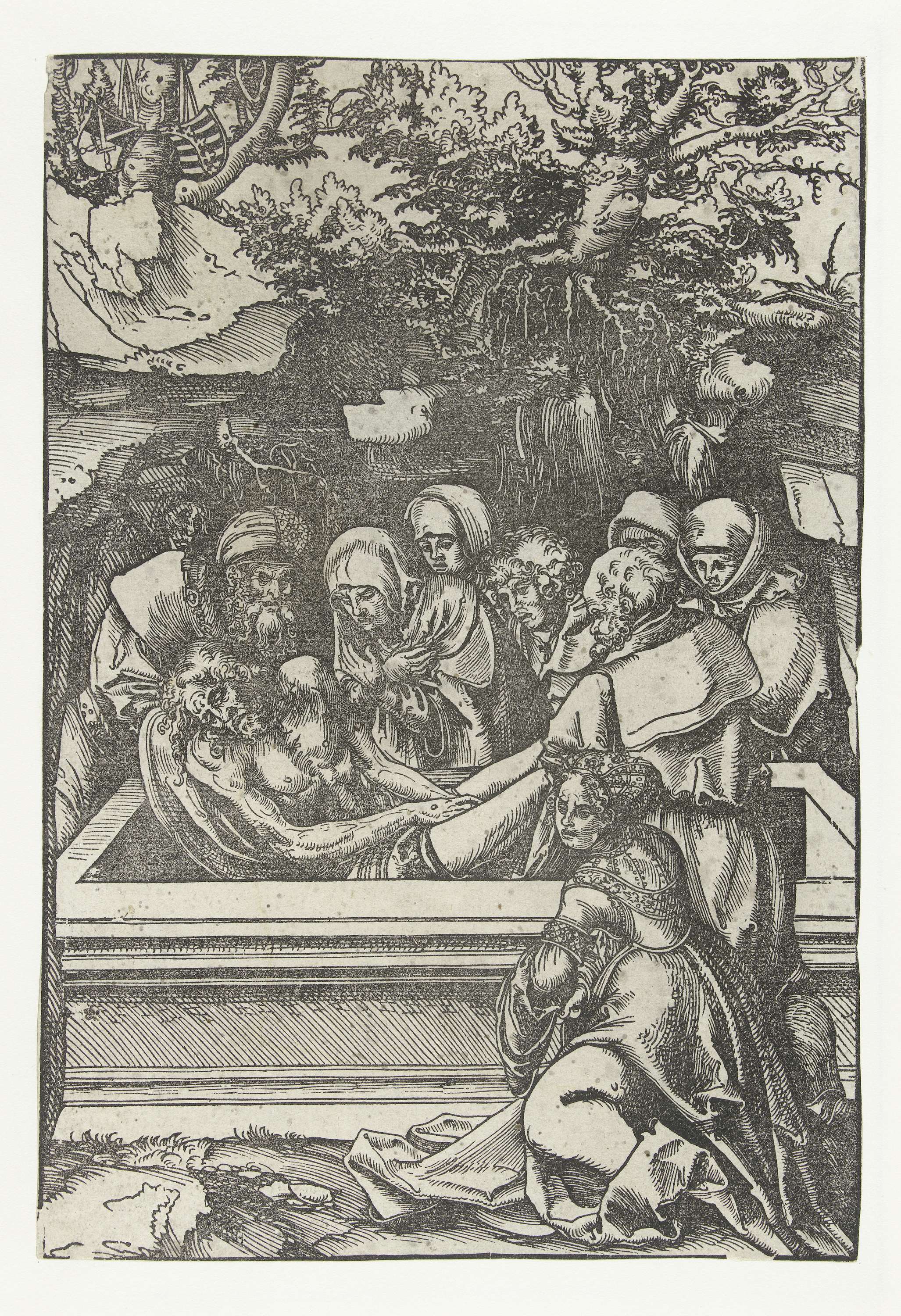 Graflegging by Lucas Cranach (I), etching on paper depicting a woman with a captivating gaze.