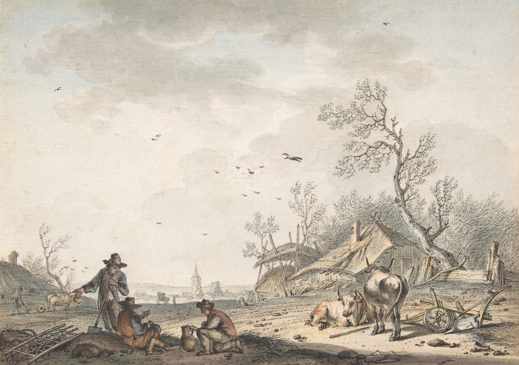 Landscape depicting early spring with muted greens and browns, oil painting by Hendrik Meijer