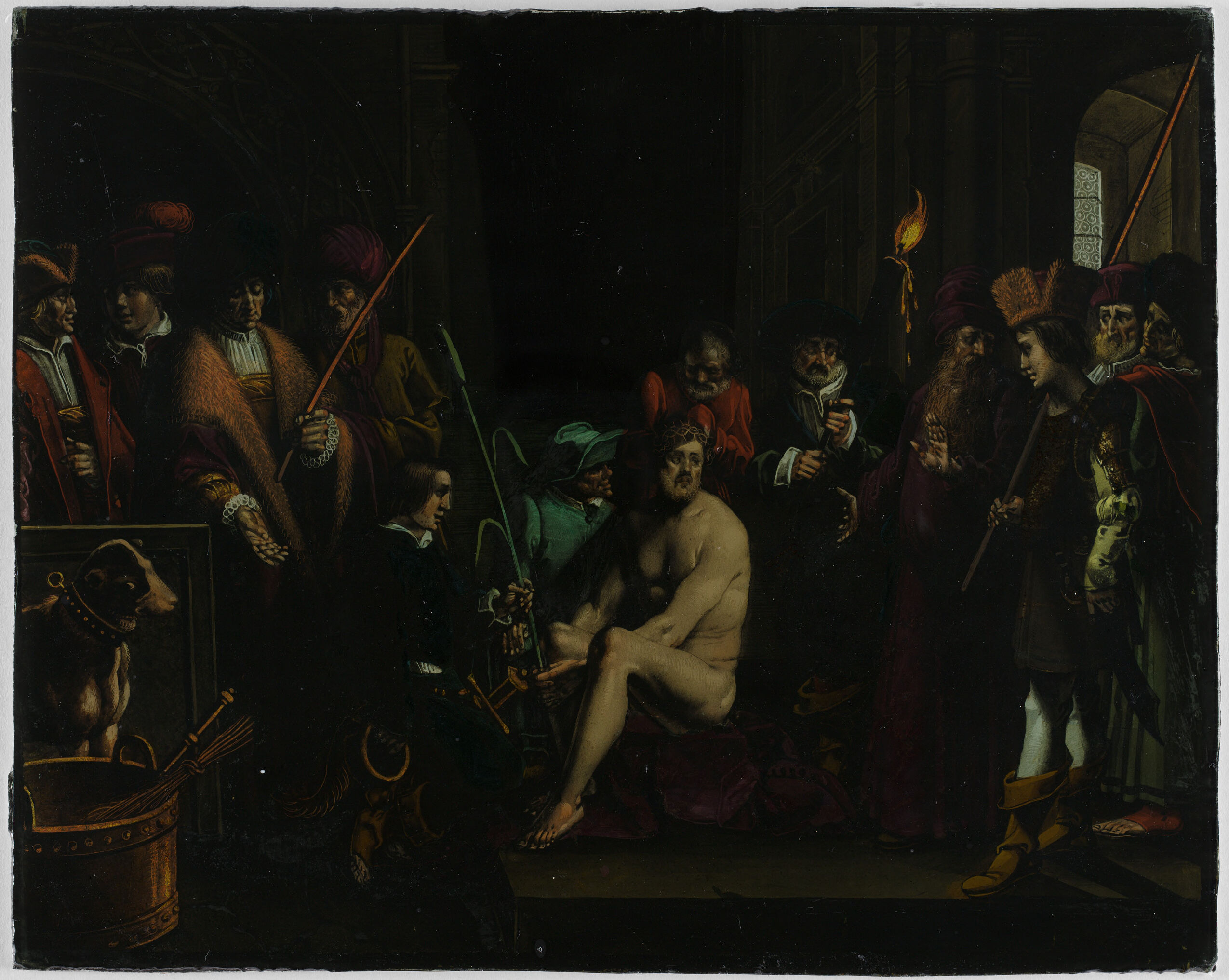 Mocking of Christ, gold medium, by an unidentified artist
