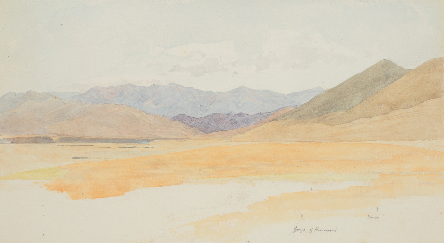 Gorge of Hurunui by James Crowe Richmond, oil on canvas depicting jagged cliffs and a river.