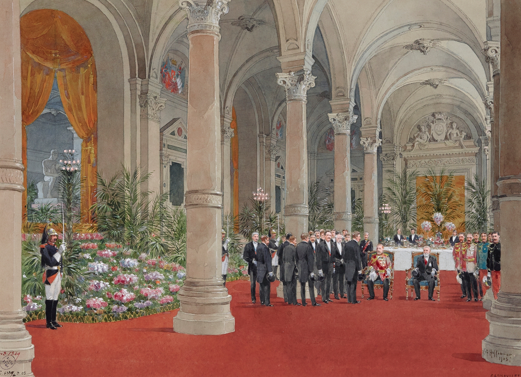 Historical scene of King Edward VII and President Loubet, oil on canvas by Fédor Hoffbauer