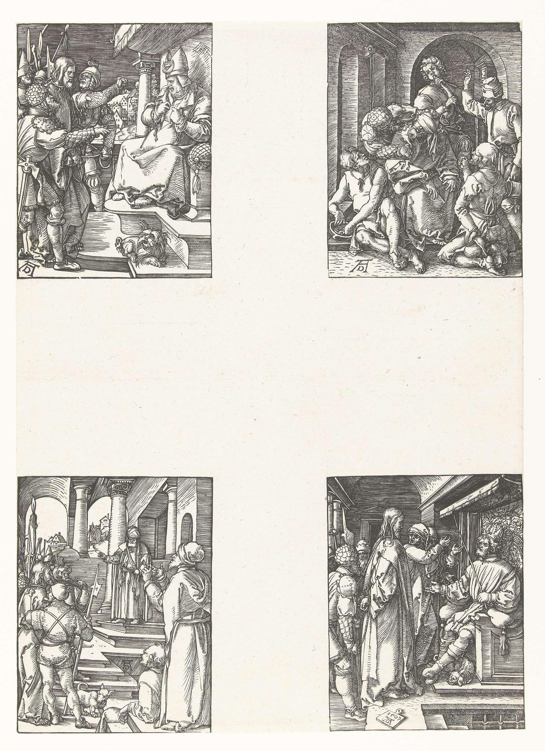 Religious scene with figures in judgment, etching on paper by Albrecht Dürer