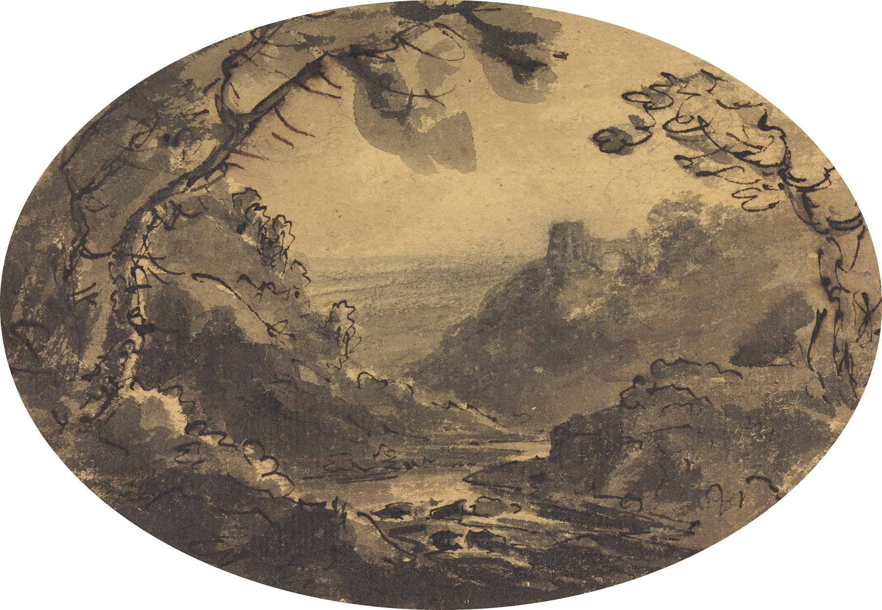 Landscape by William Gilpin, depicting rolling hills and a gentle sky, oil painting