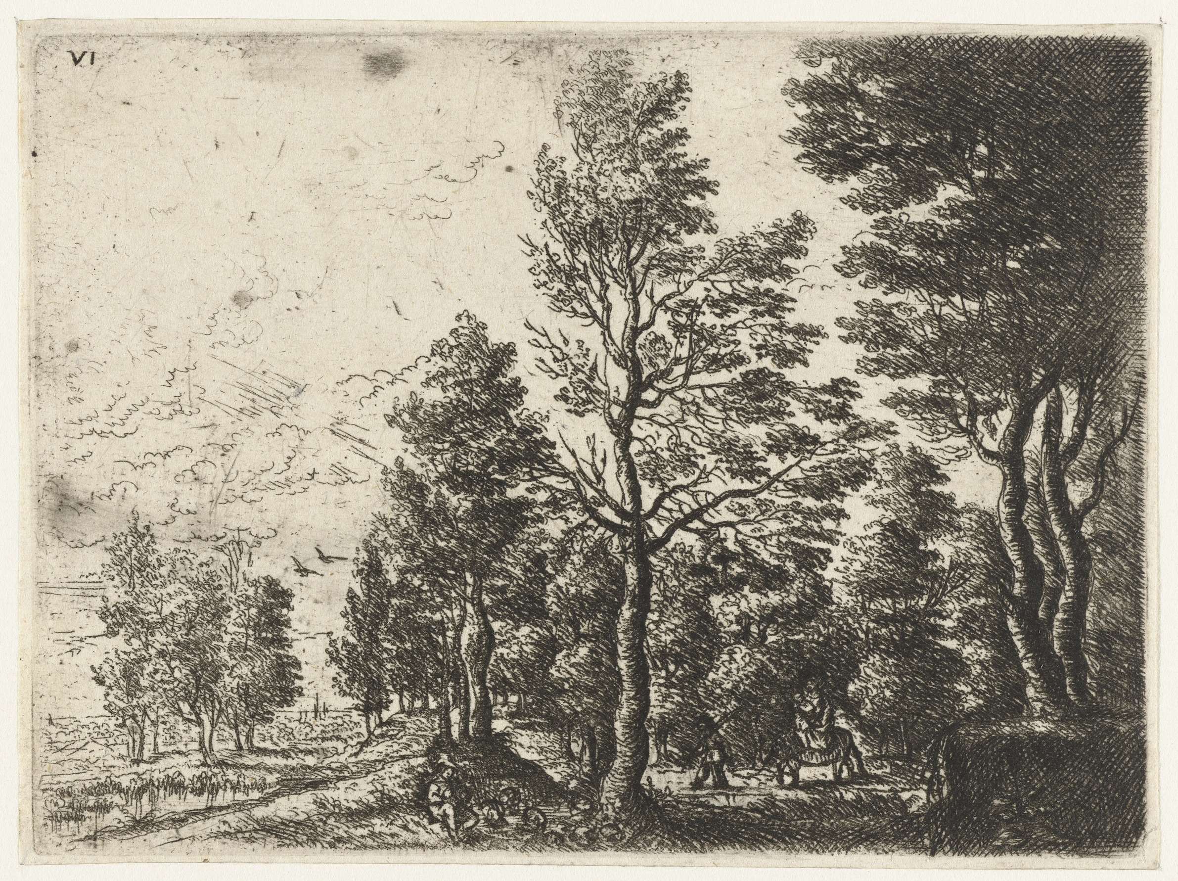 Landschap met een man met een ezel, etching by Philips Augustijn Immenraet