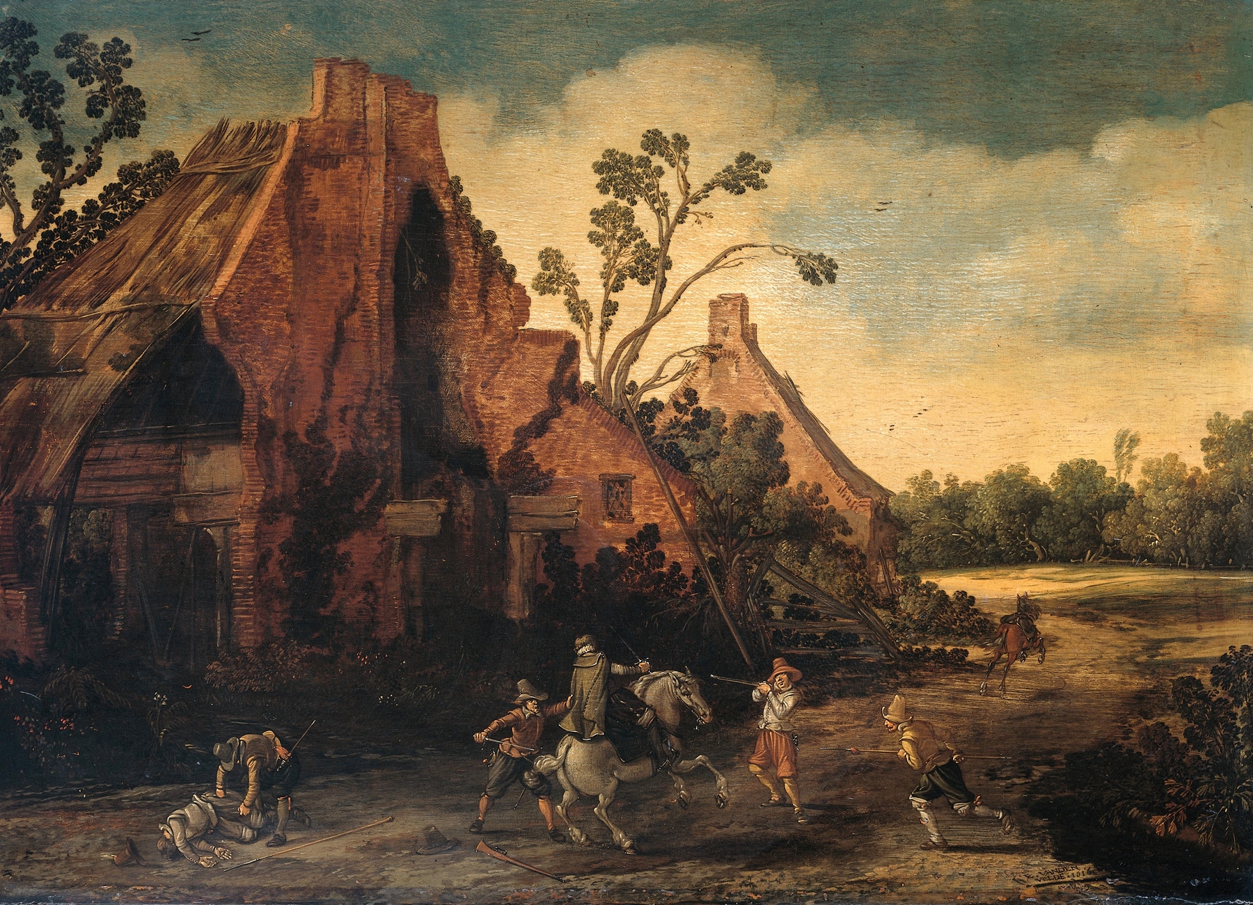 The Robbery by Esaias van de Velde, oil painting depicting a robbery scene.