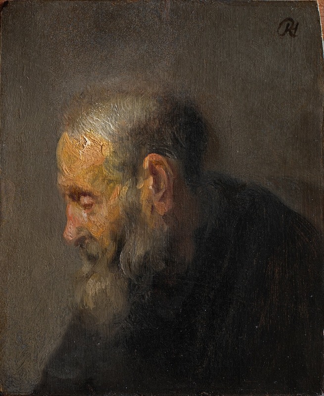 A detailed profile study of an old man by Rembrandt.