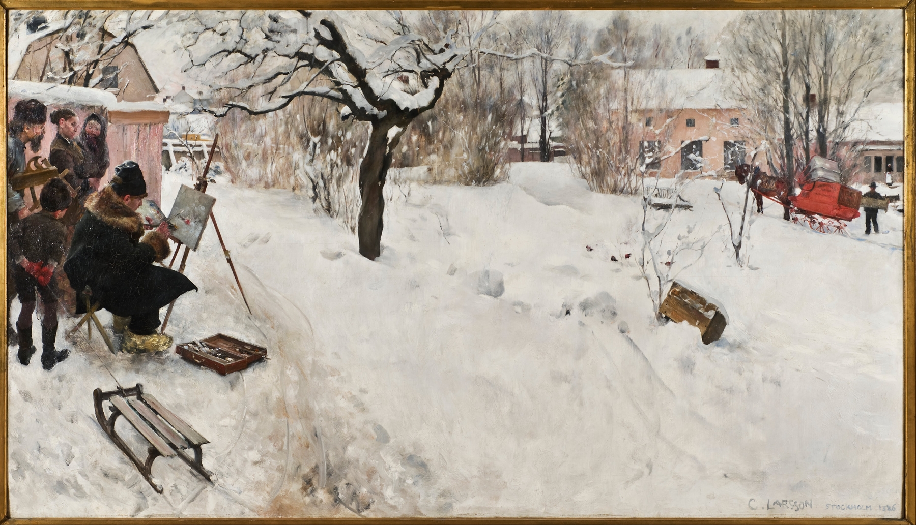 Open-Air Painter. Winter-Motif from Åsögatan 145, Stockholm, by Carl Larsson, public domain