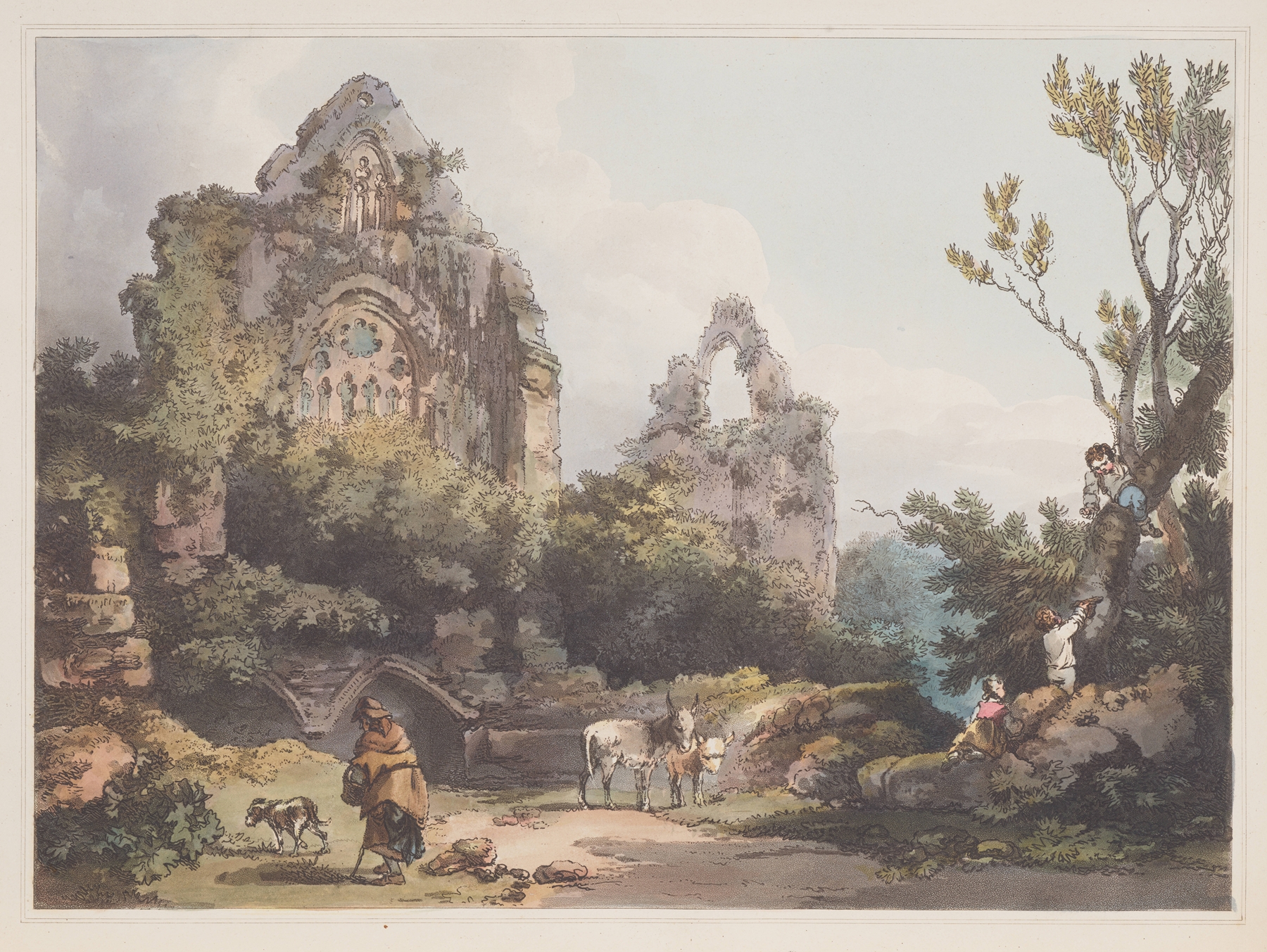 Tintern Abbey, oil on canvas by Philip James de Loutherbourg, depicting ruins and forest.