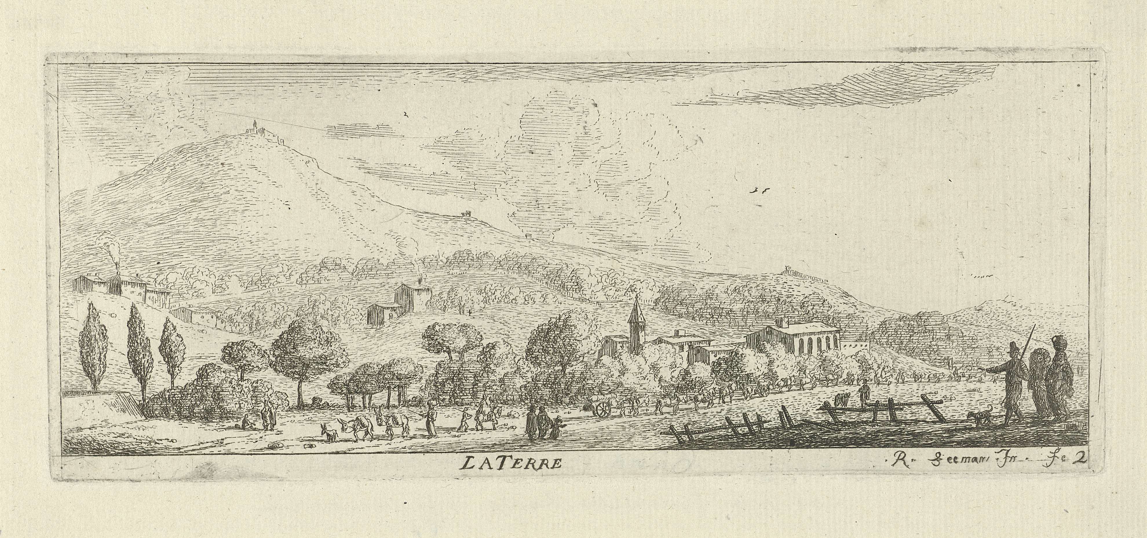 Etching by Reinier Nooms depicting a landscape with a river and trees