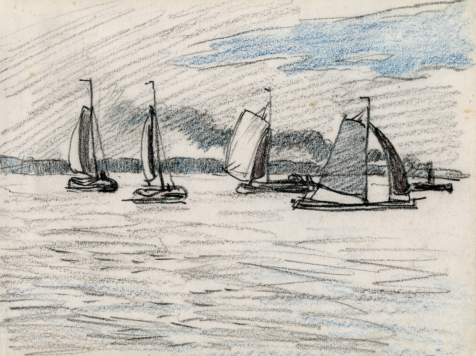 Sailboats on water in an impressionistic style by Adolf le Comte