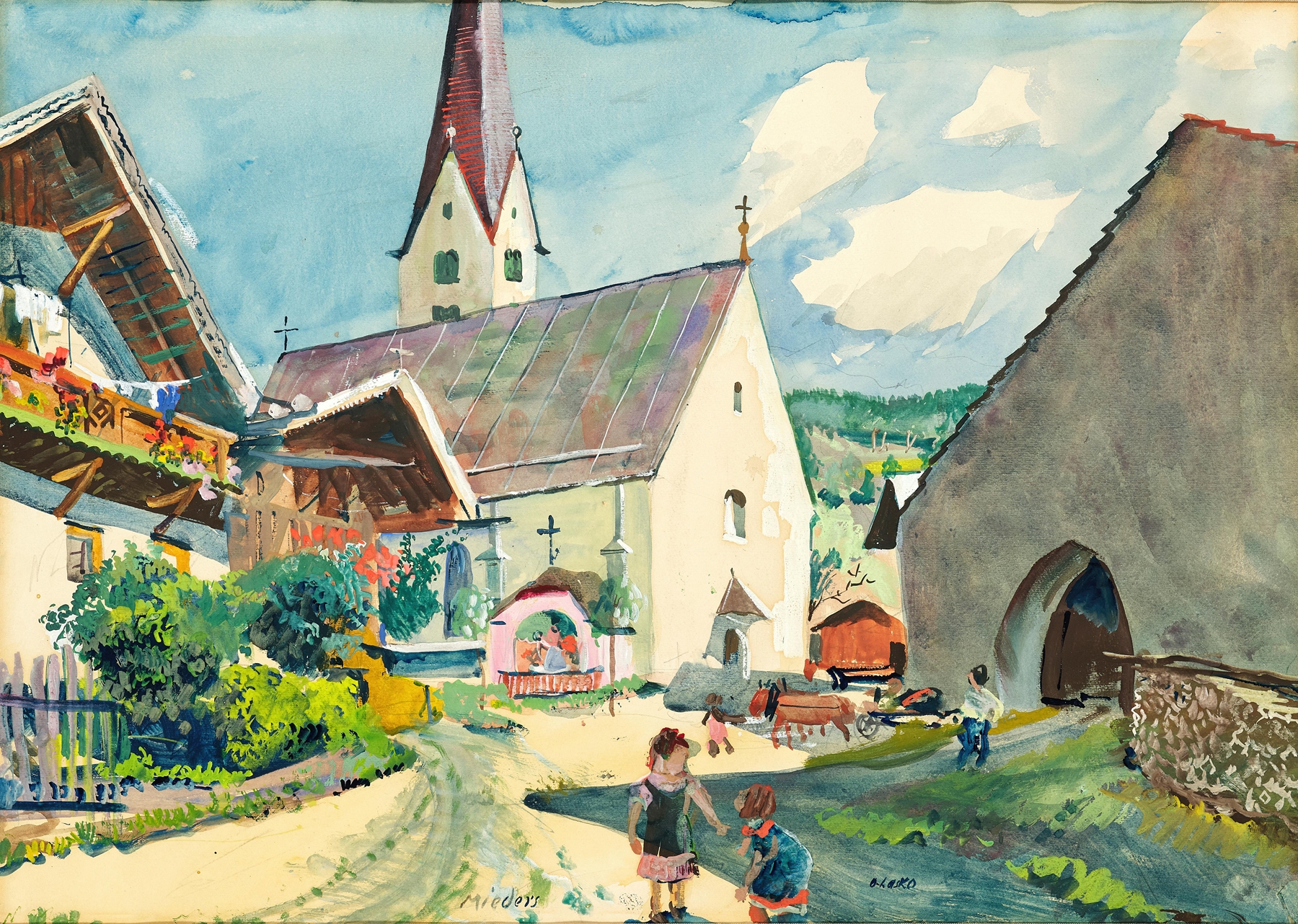 Church in Mieders in Tyrol, by Oskar Laske, public domain