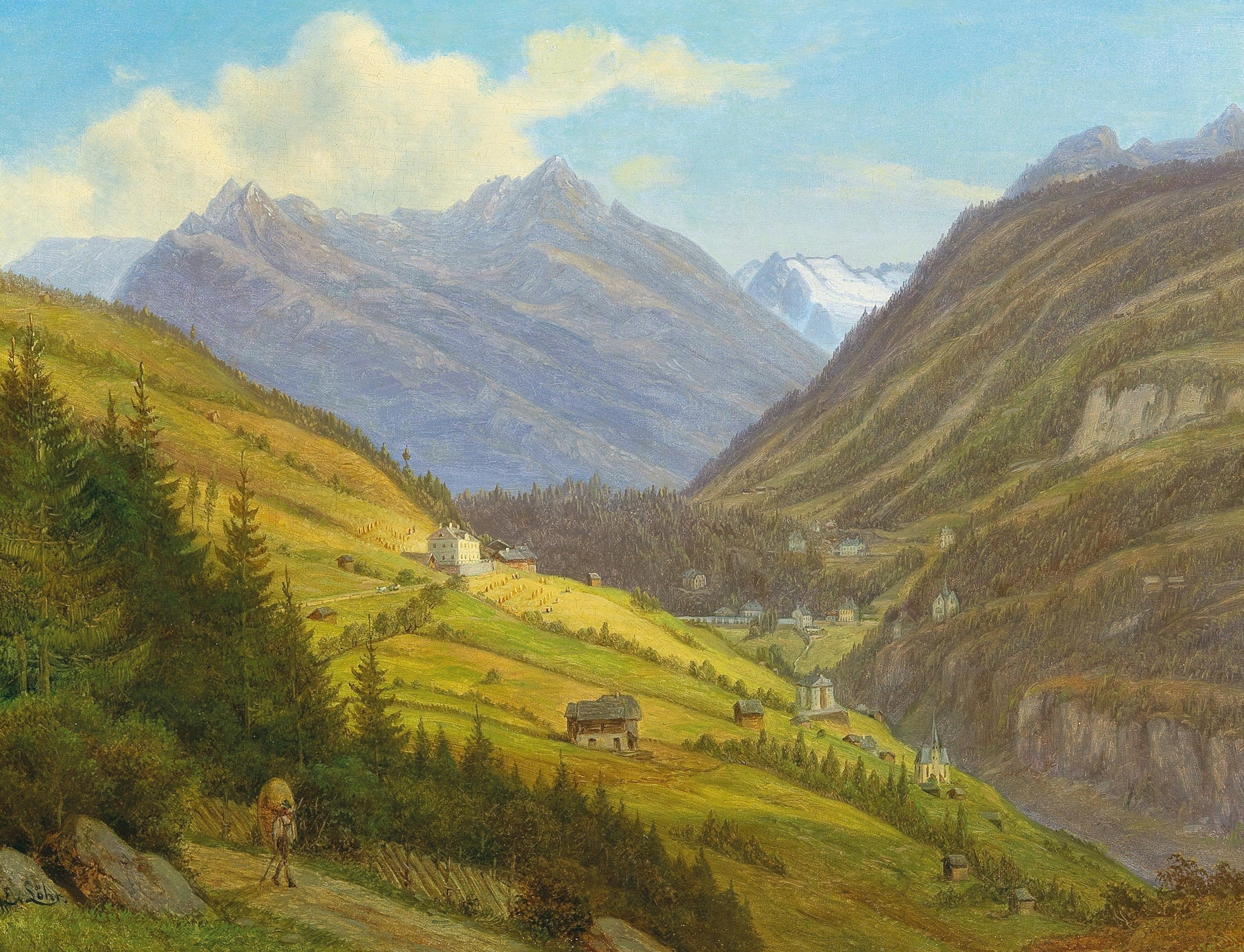 Landscape of a valley with hills and light, oil on canvas by Emil Ludwig Löhr
