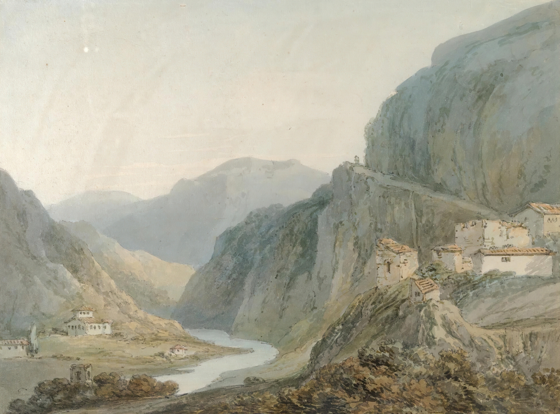 Ascent To The Cascade Of Terni by Joseph Mallord William Turner, oil painting depicting a waterfall and cliffs