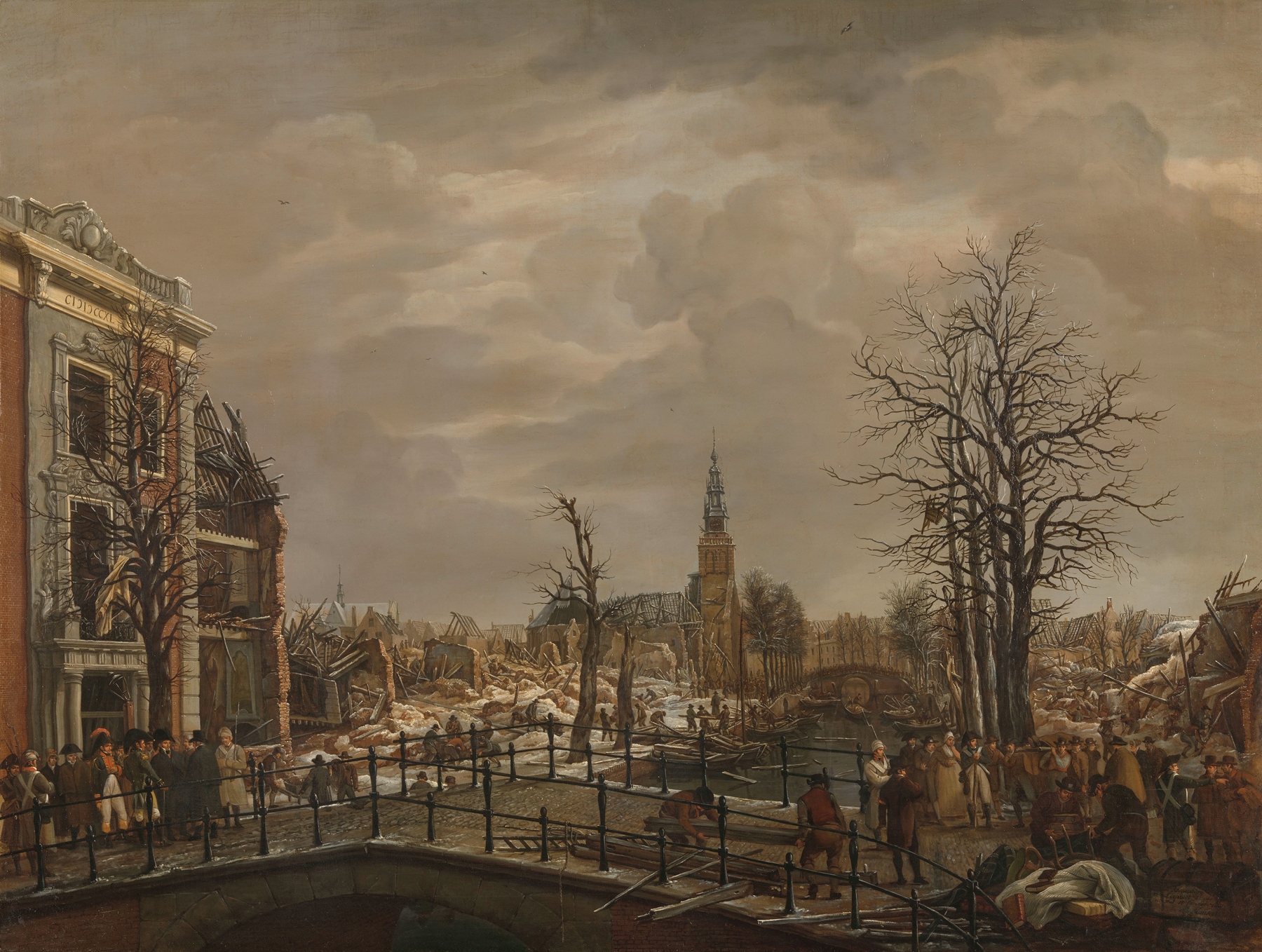 Landscape of The Rapenburg in Leiden, oil painting by Carel Lodewijk Hansen
