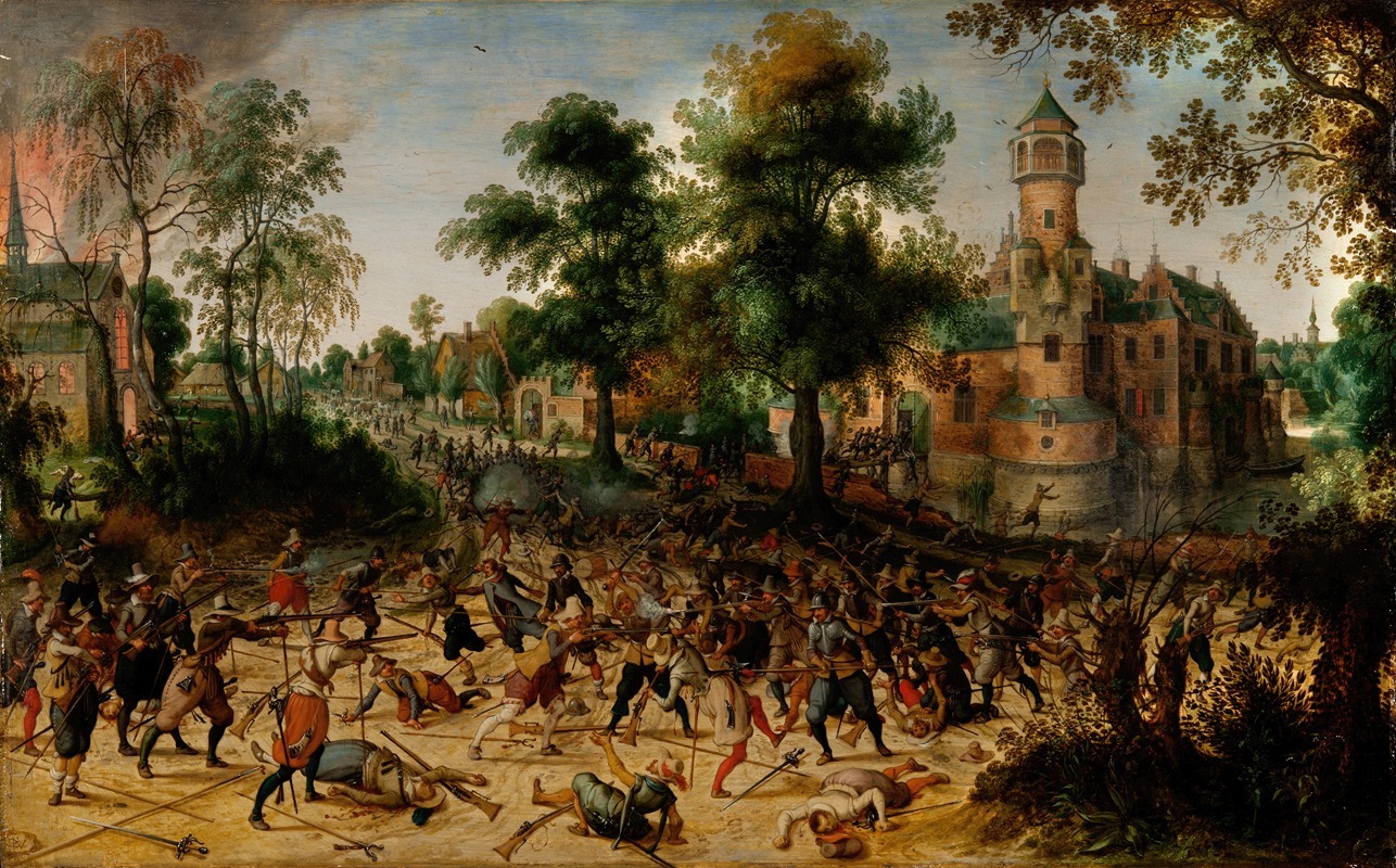 Sebastian Vrancx's 'Sack of a Town' depicts a chaotic scene of urban conflict.