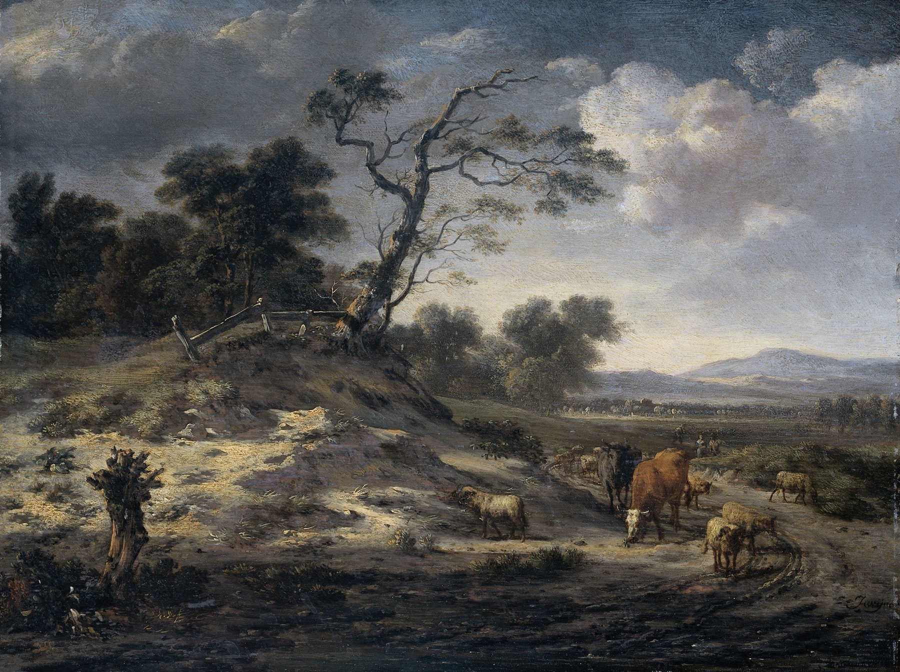 Landscape with Cattle on a Country Road, by Jan Wijnants, public domain