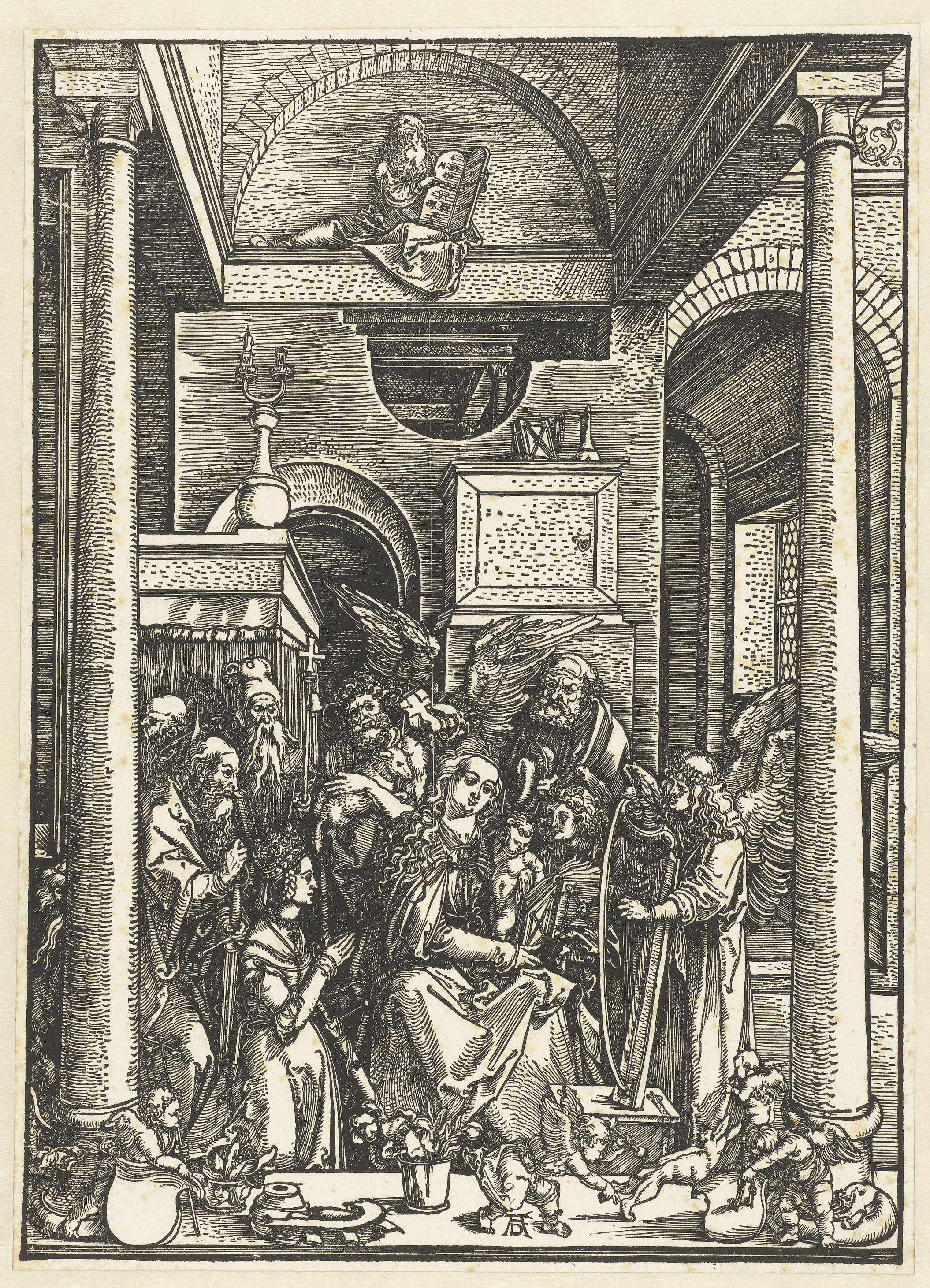 Religious scene depicting Virgin Mary in vibrant robes, paper by Albrecht Dürer