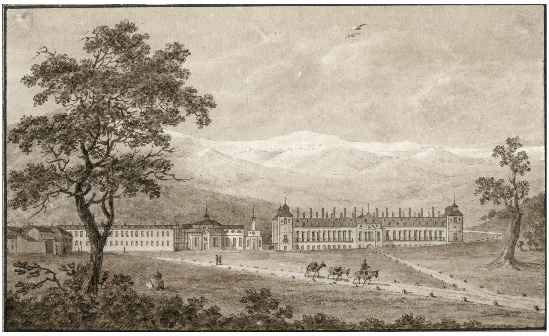 Landscape by Otto Howen, depicting a sunlit courtyard with lush greenery.