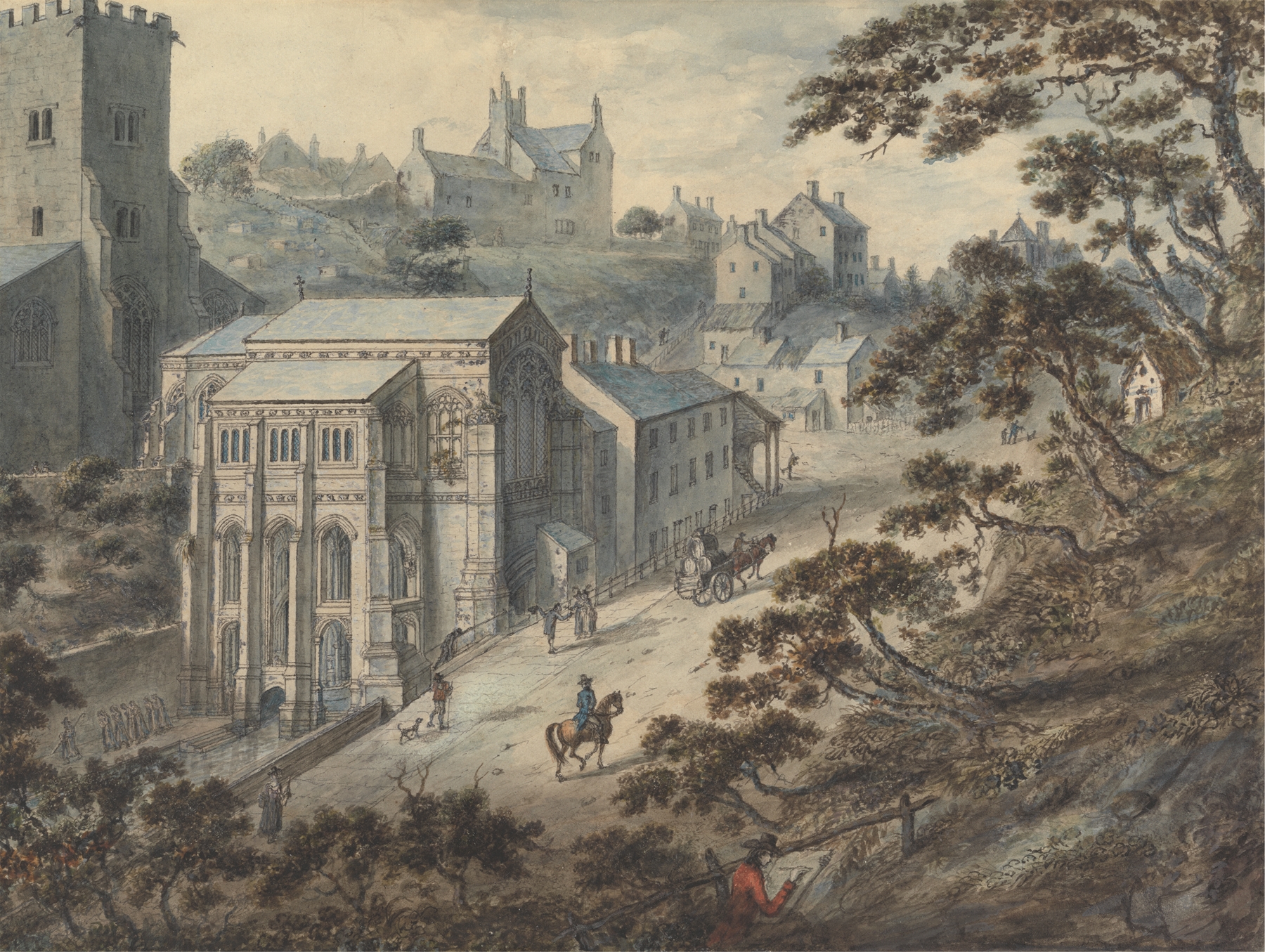 St. Winifred’s Well oil painting by Edward Edwards, featuring serene water and reflections.