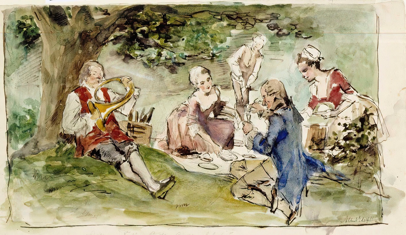 A landscape painting by Albert Edelfelt depicting a serene scene by a spring.