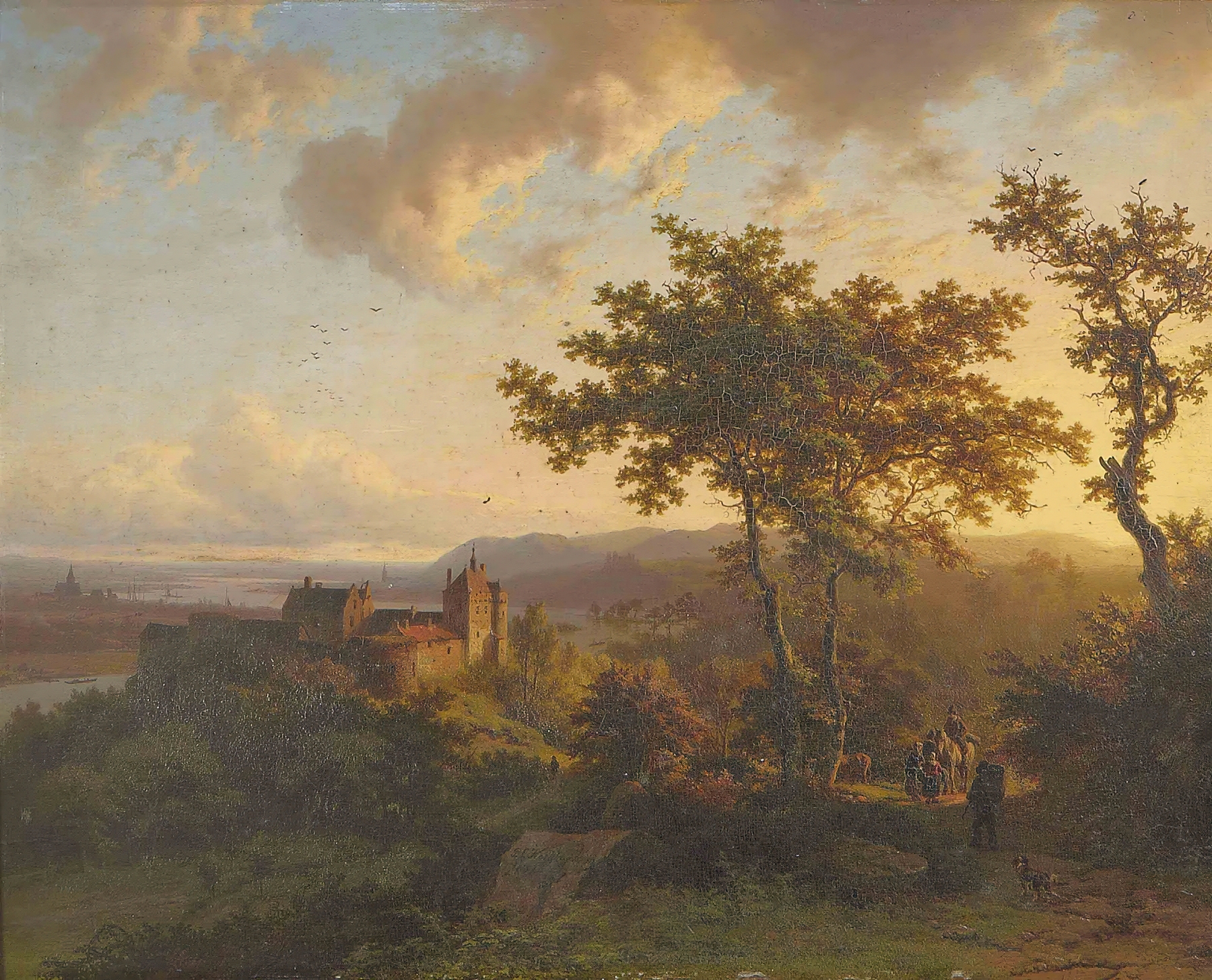 Oil painting by Barend Cornelis Koekkoek featuring a forest and a castle.
