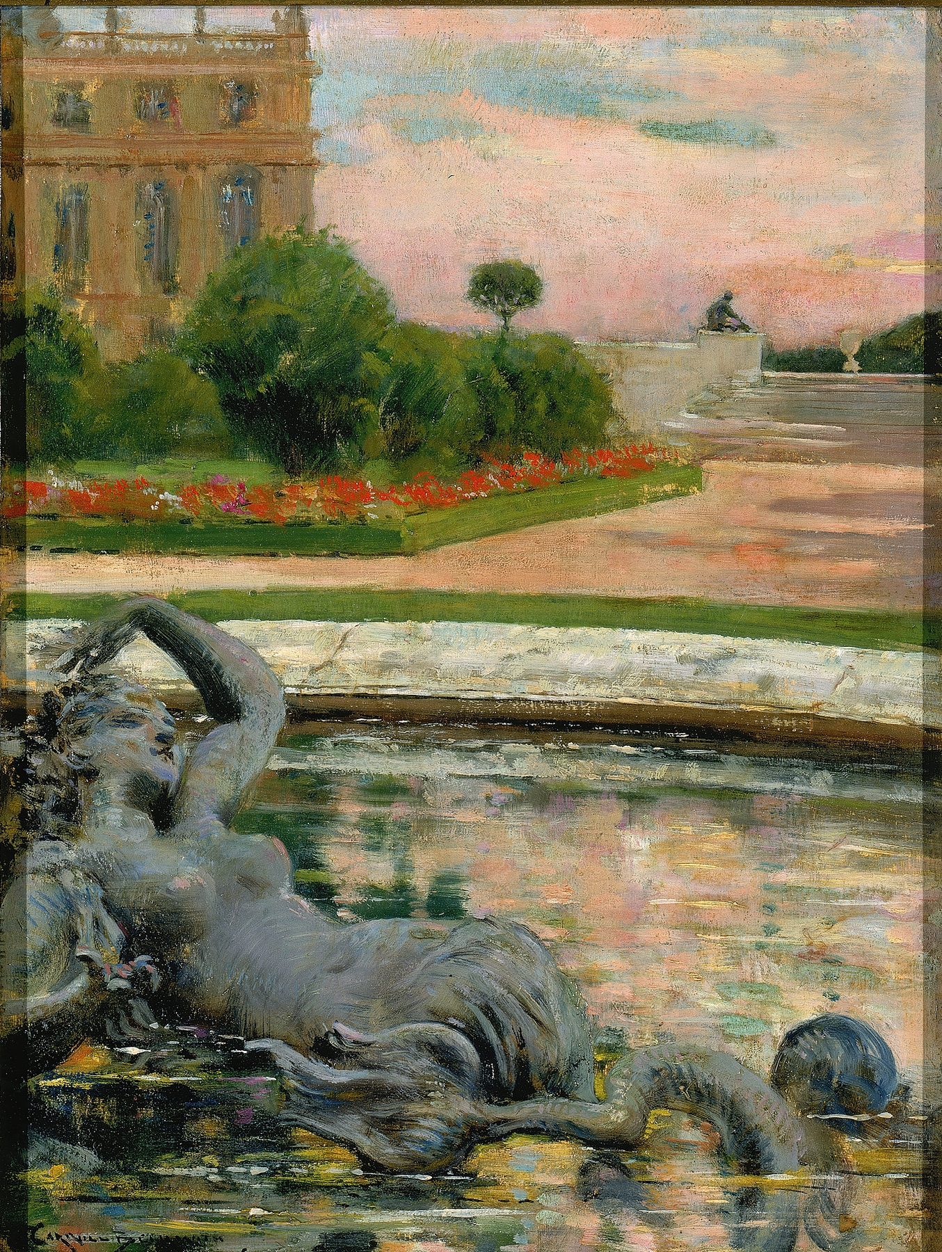 Fountain in a garden, oil painting by James Carroll Beckwith