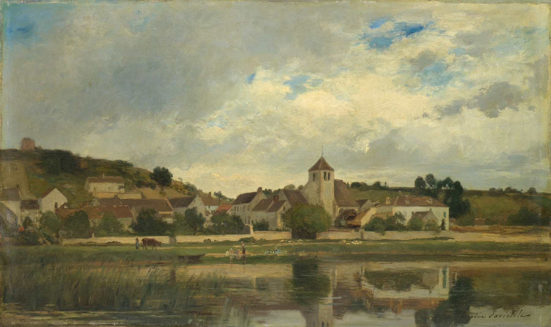 Landscape of The Village of La Celle-sous-Moret by Eugène Lavieille, oil painting
