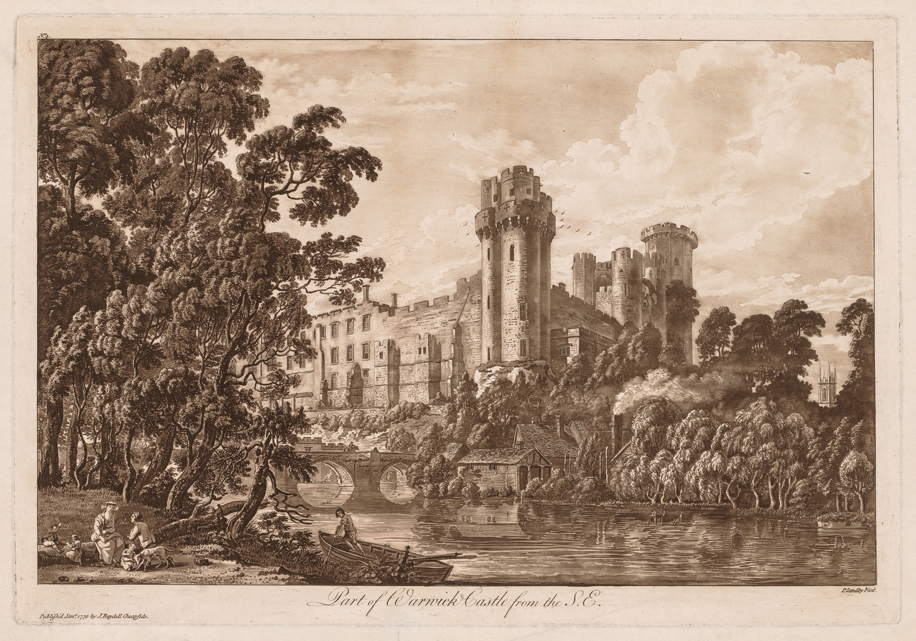 Part of Warwick Castle from the South East, by Paul Sandby, public domain