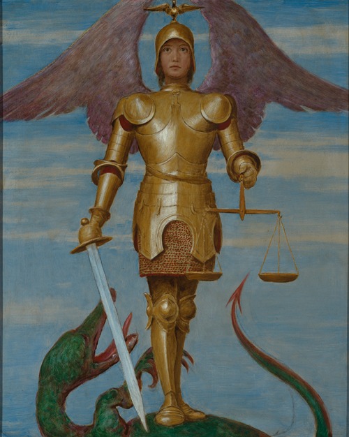 A painting by Hans Thoma depicting St. Michael as a soul-weigher.