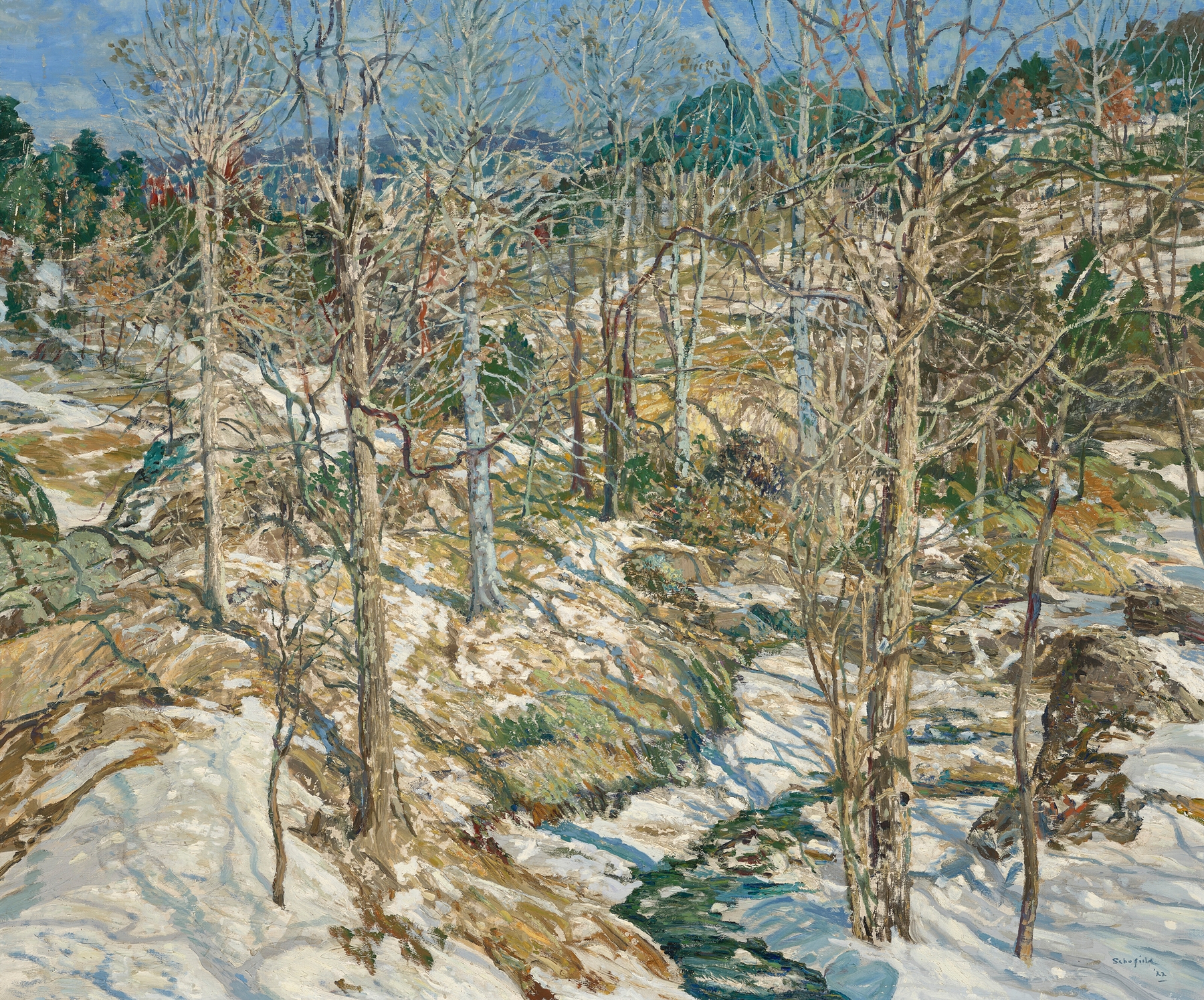 Landscape with birch trees in a ravine by Walter Elmer Schofield, oil painting