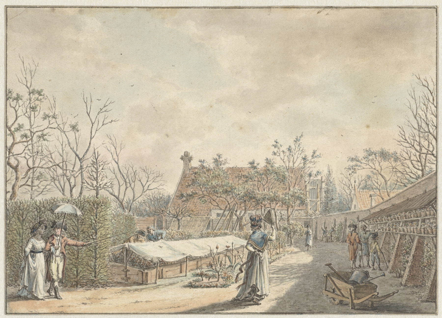 Botanical scene depicting a flower nursery by Jacob Cats, 1791