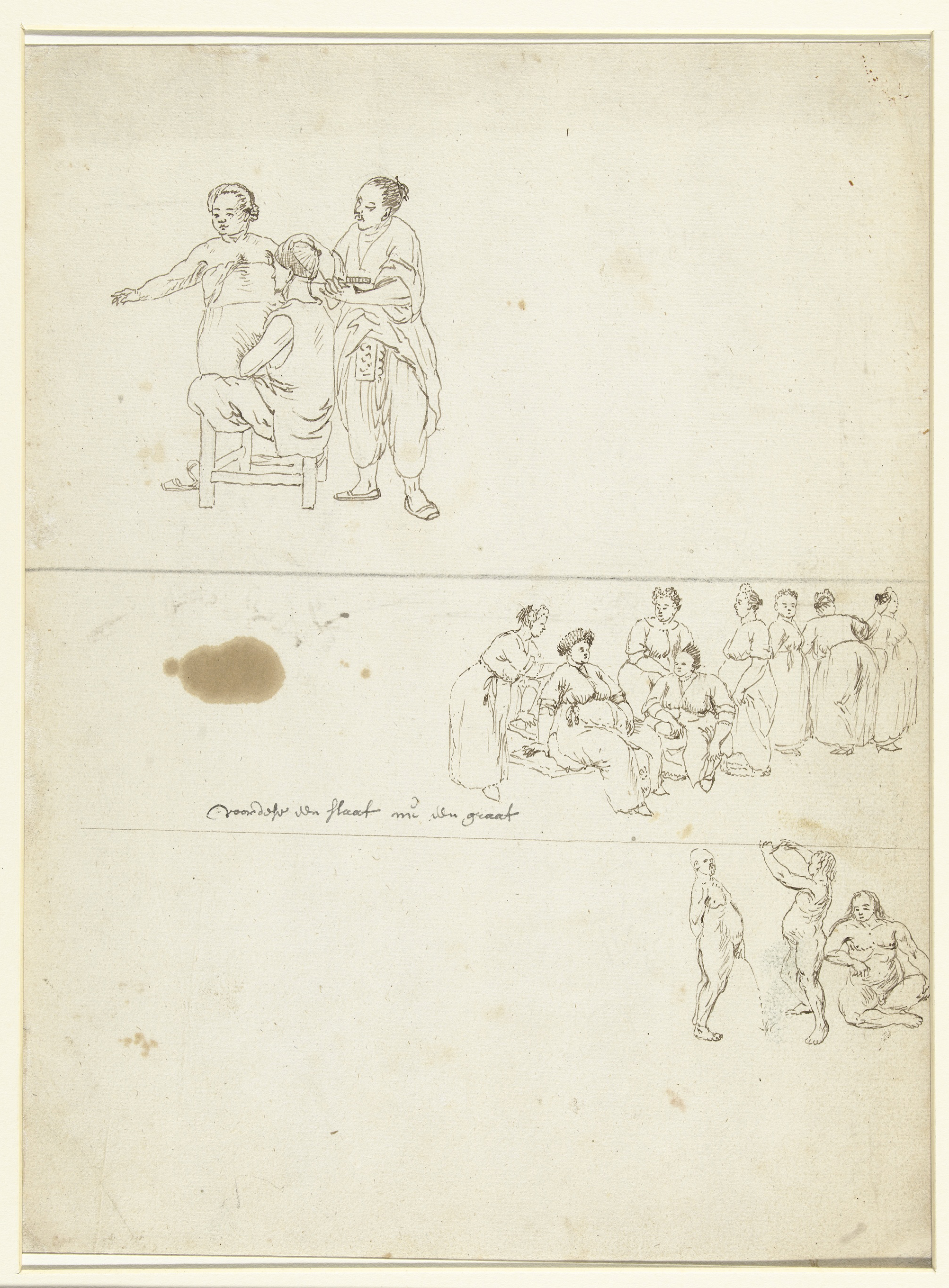 Drawing by Wouter Schouten depicting intertwined figures in a study.