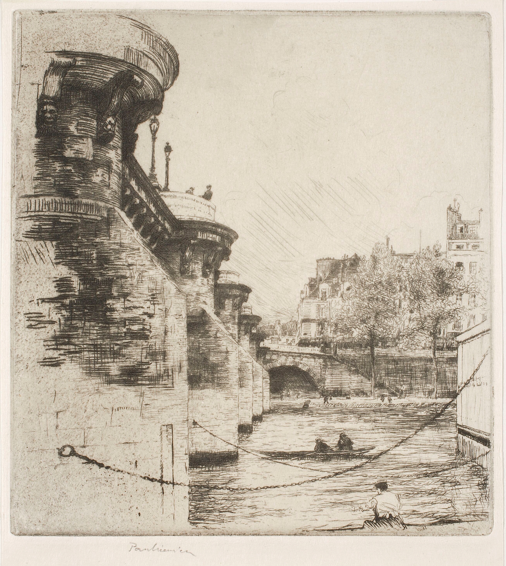 Pont Marie in Paris, state II by Józef Pankiewicz, oil on canvas depicting a canal scene
