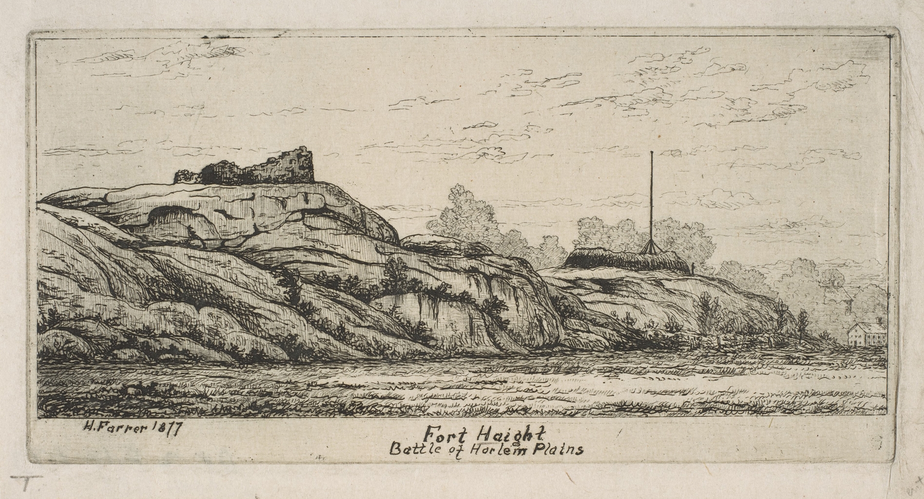 Engraving by Henry Farrer depicting soldiers in battle amidst smoke and chaos