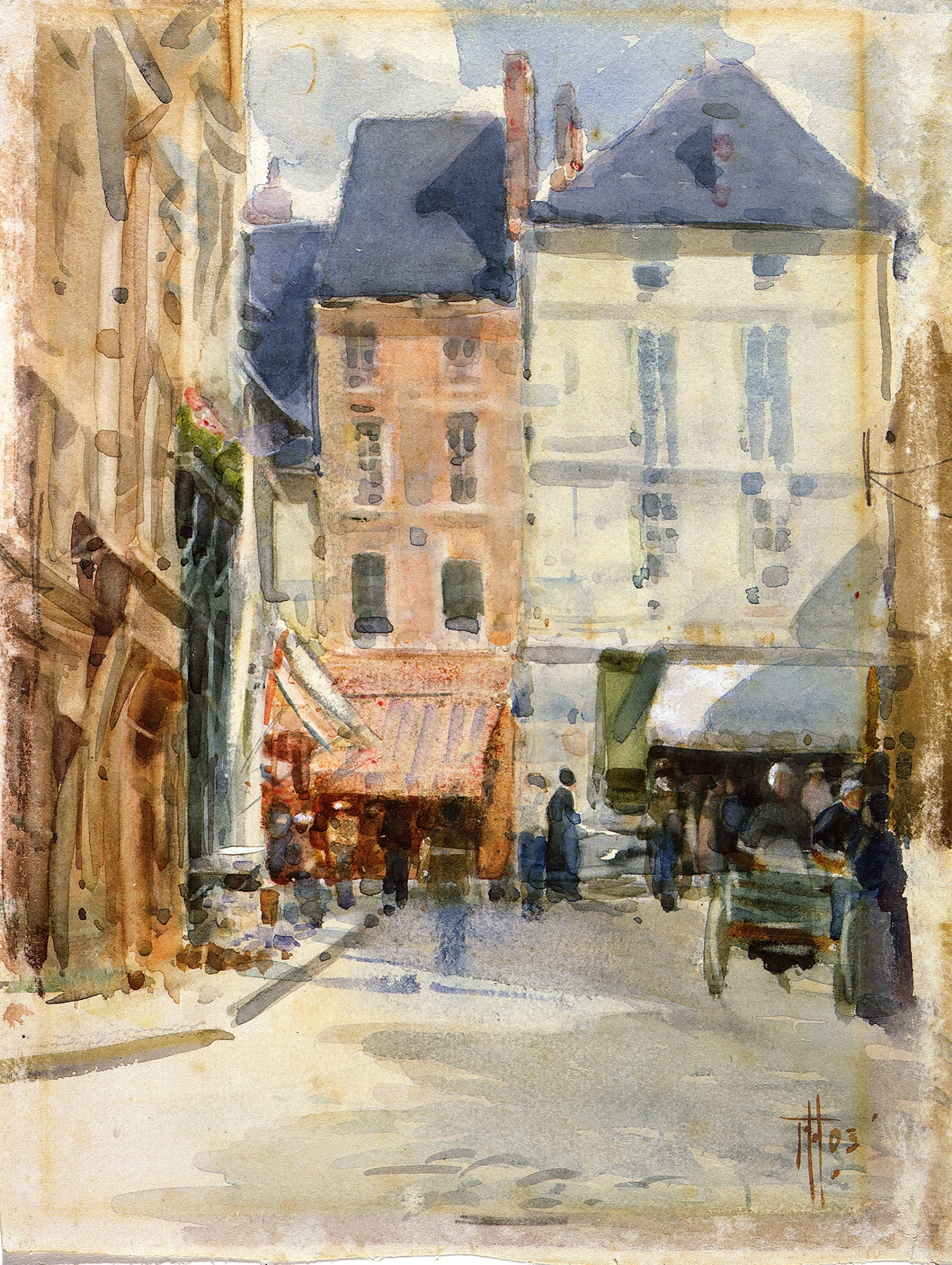 Street scene in Holland by Frances Hodgkins, impressionism, depicting a bustling street with figures.