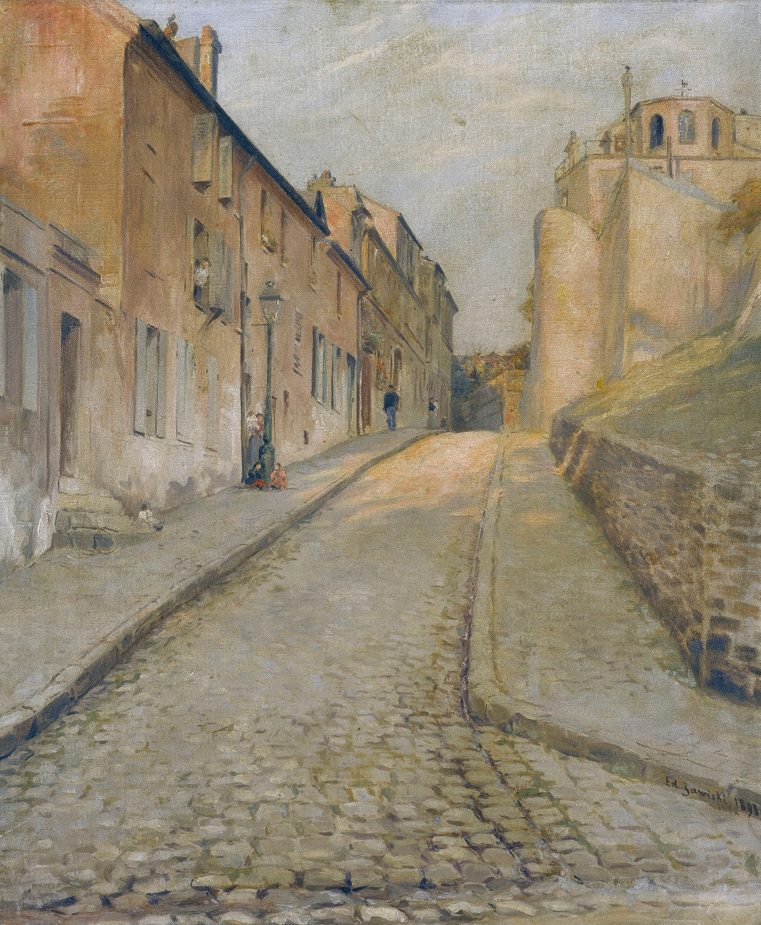 Landscape of La rue Cortot à Montmartre, oil on canvas by Edouard Zawiski