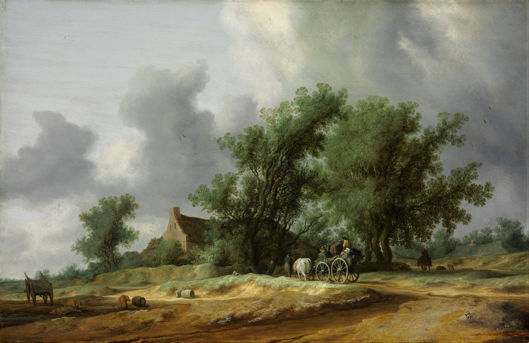Road in the Dunes with a Passenger Coach by Jacob Salomonsz. van Ruysdael, oil painting