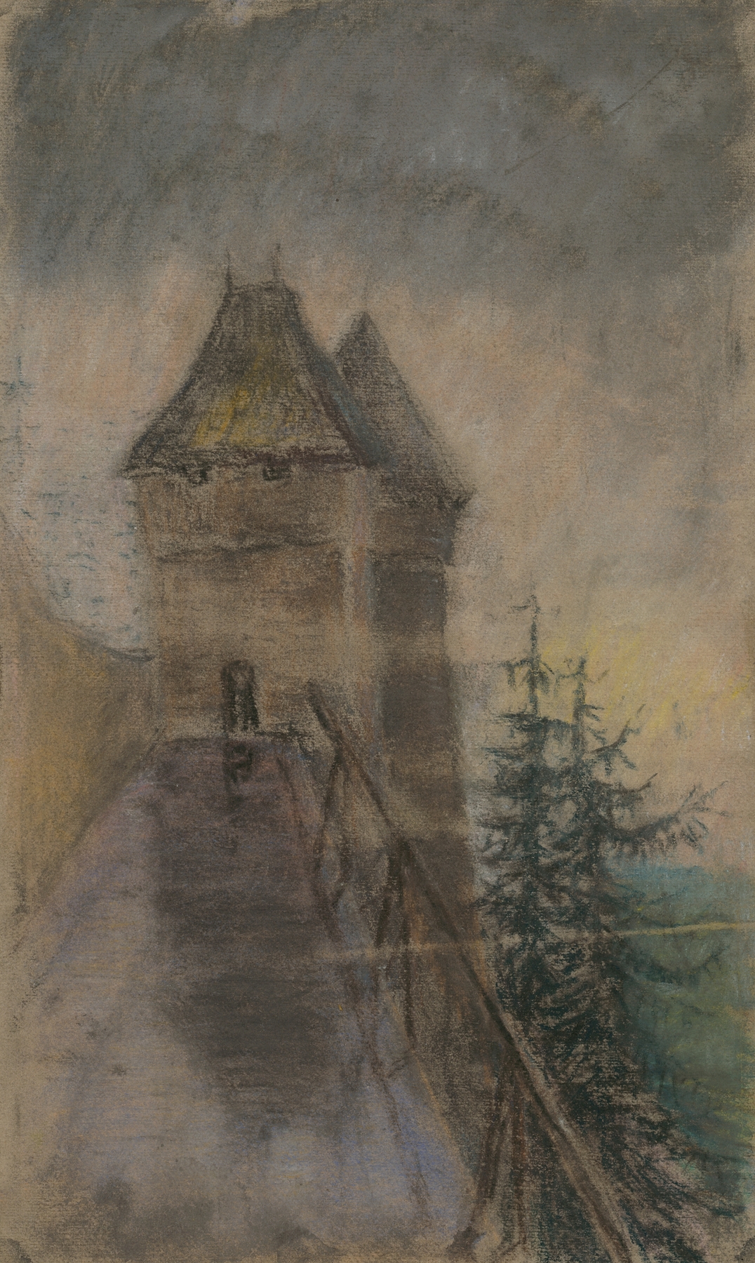 Oil painting by Ladislav Mednyánszky depicting a crumbling castle archway embraced by nature.