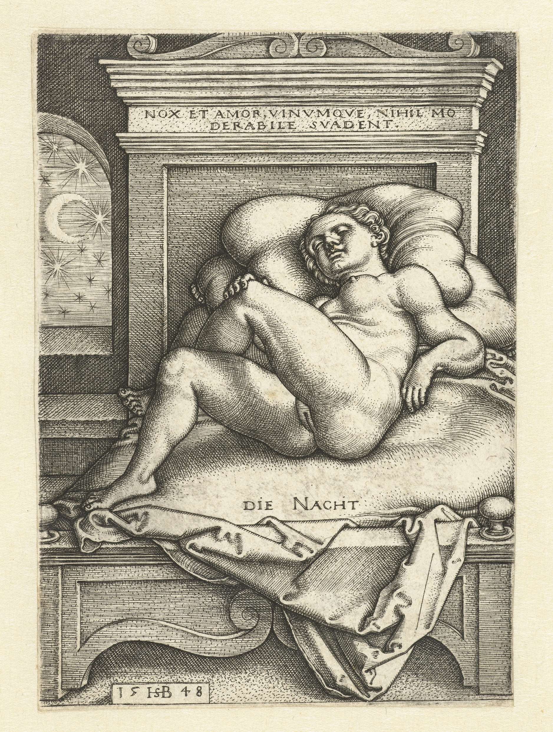 Nude reclining figure in engraving by Hans Sebald Beham