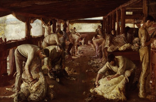 A painting titled 'The Golden Fleece' by Tom Roberts, depicting mythological themes.