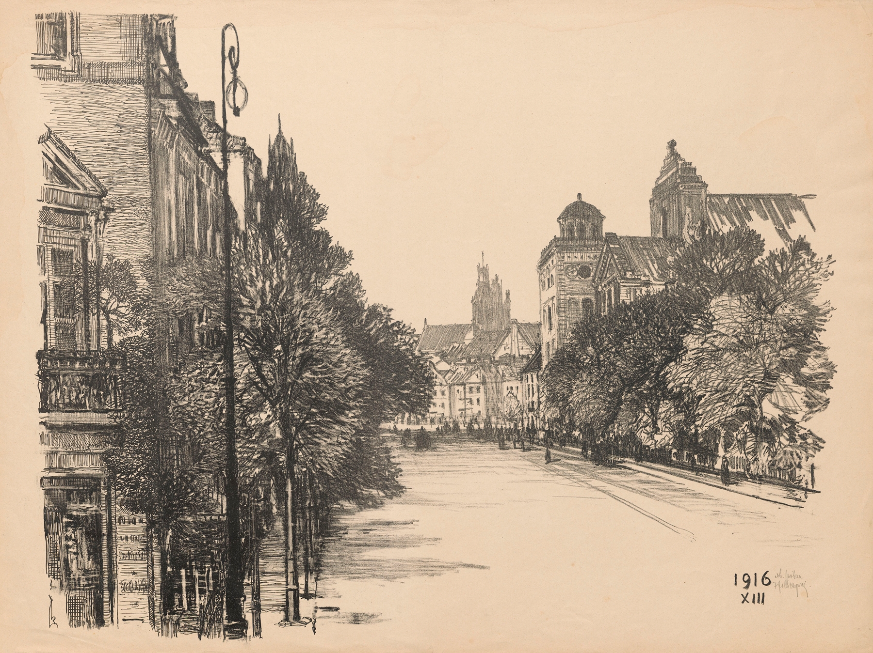 Krakowskie Przedmieście Street by Feliks Jabłczyński, impressionism, landscape