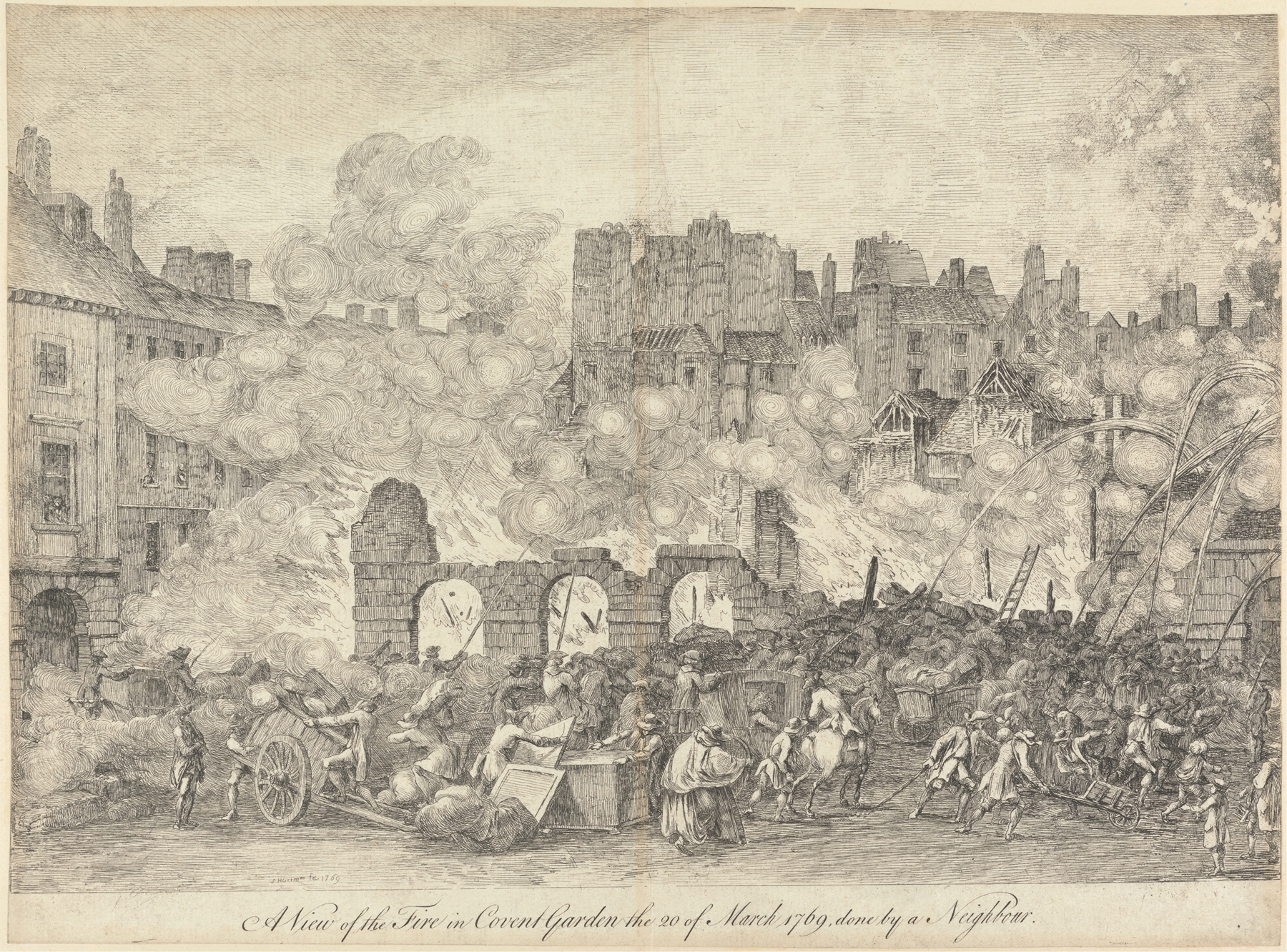 A View of the Fire in Covent Garden, watercolor on paper by Samuel Hieronymus Grimm