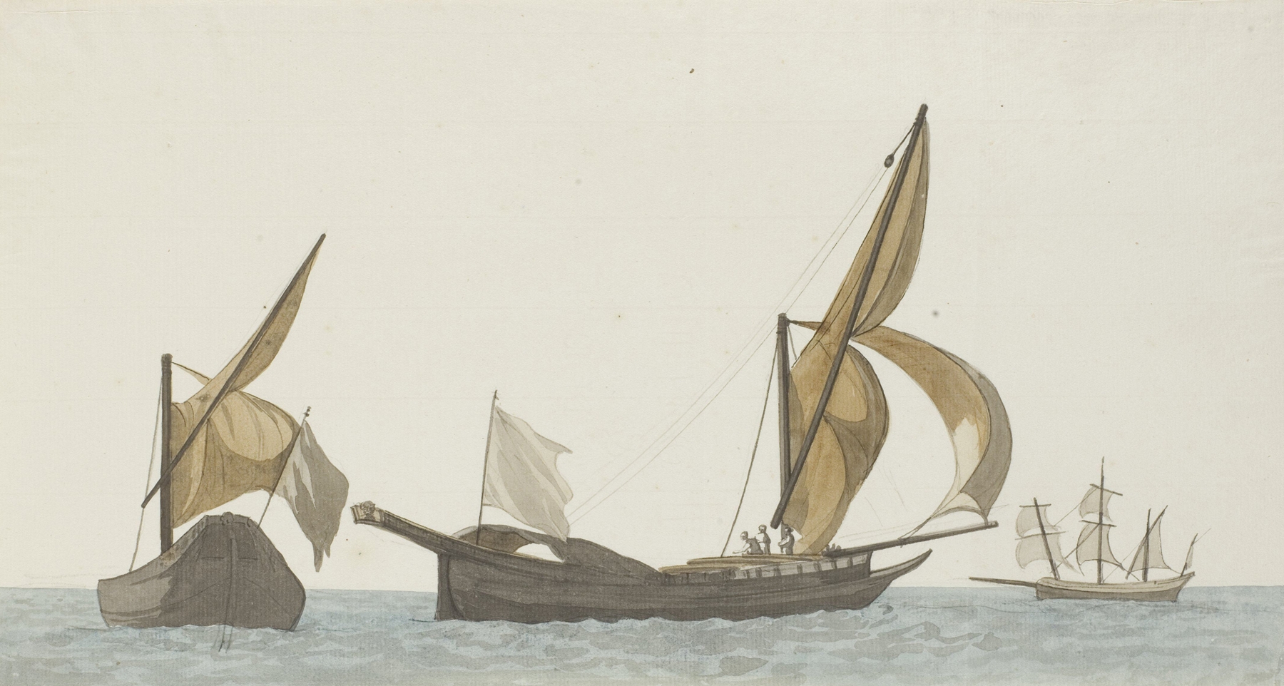 Marine scene with ships on the ocean by Abraham-Louis-Rodolphe Ducros, oil painting