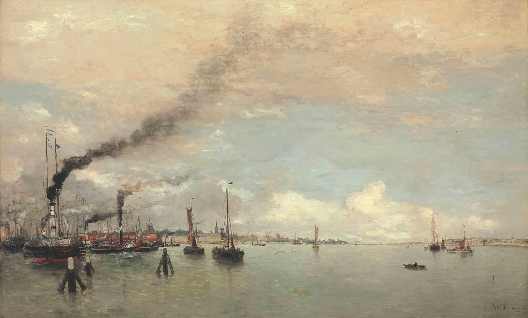 View Of A Harbor, by Hendrik Willem Mesdag, public domain