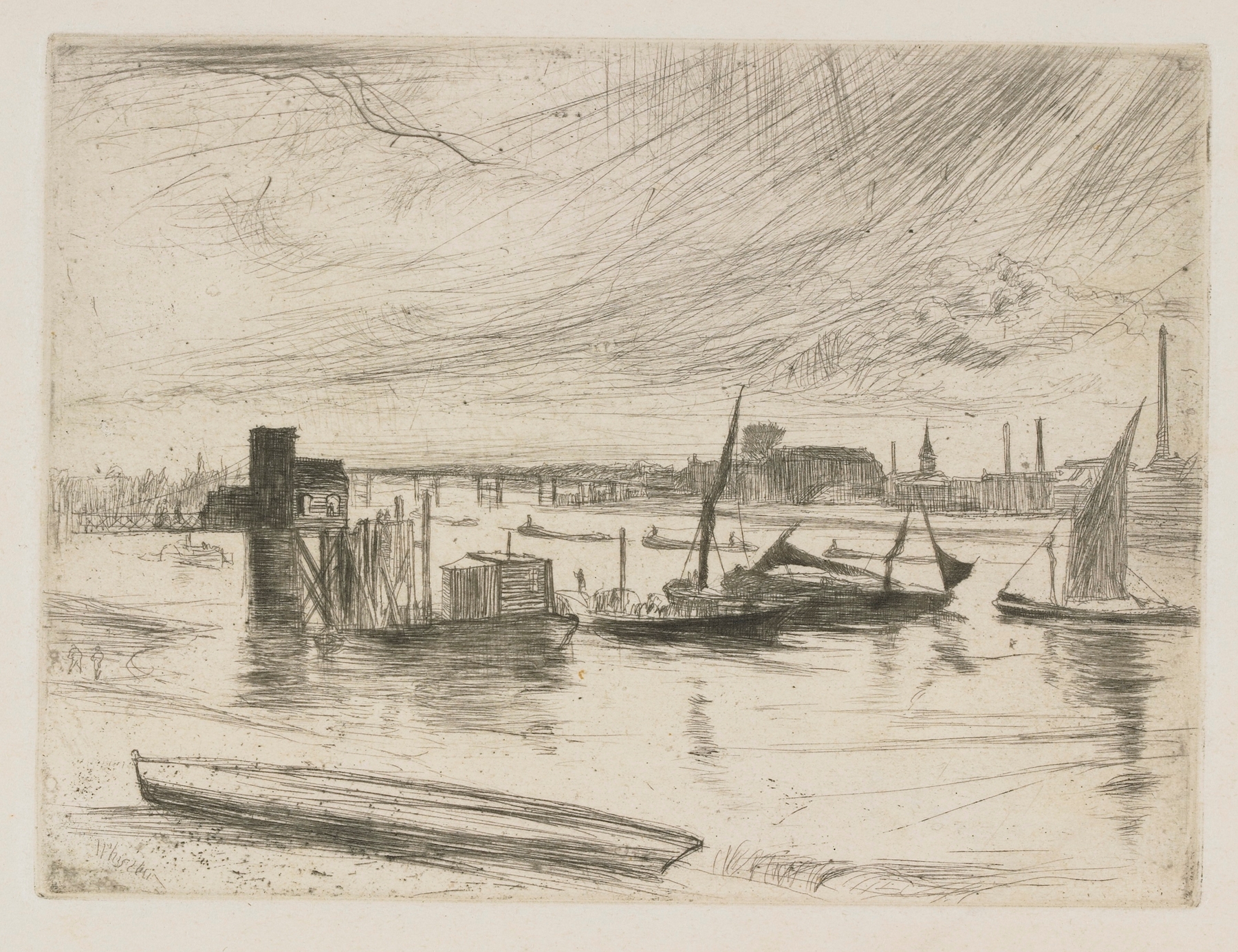 Battersea Dawn by James Abbott McNeill Whistler, Impressionism, depicting a tranquil river landscape at dawn